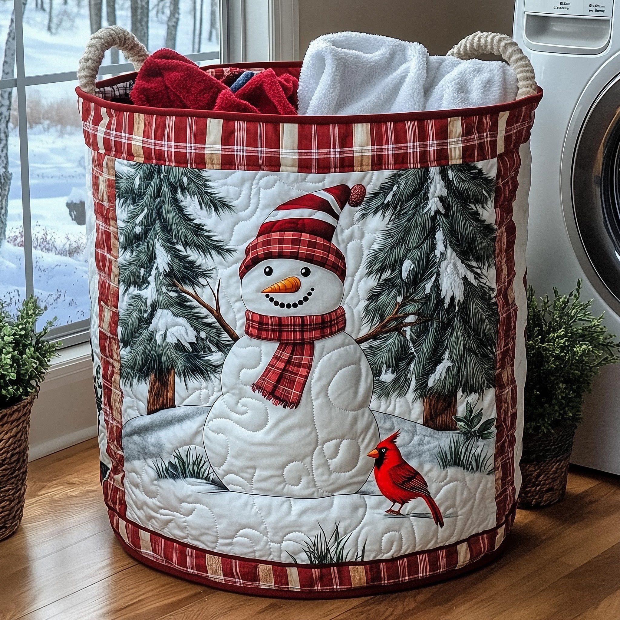 Festive Snowman Quilted Laundry Basket Gifts For Snowman Lovers