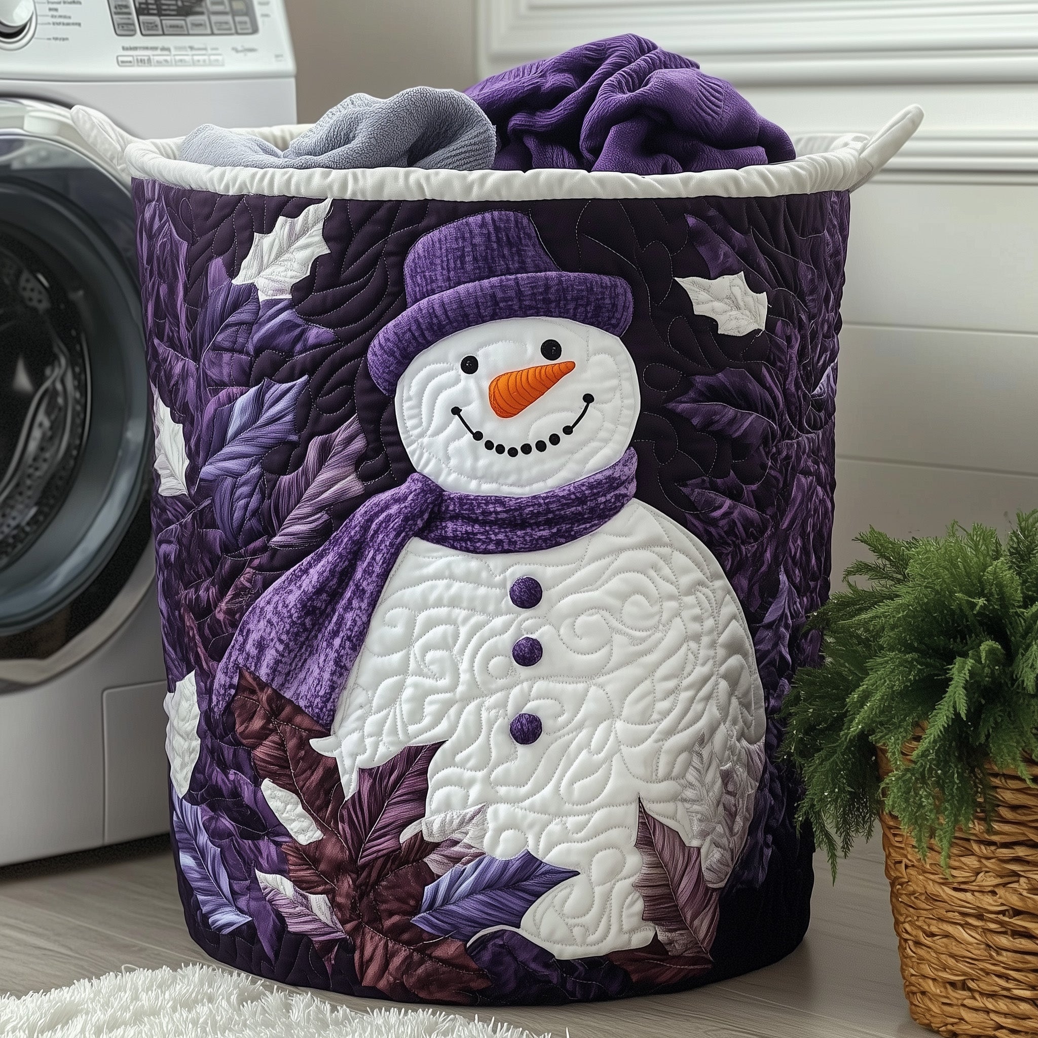 Festive Snowman Quilted Laundry Basket Pretty Snowman Gift For Xmas Lovers