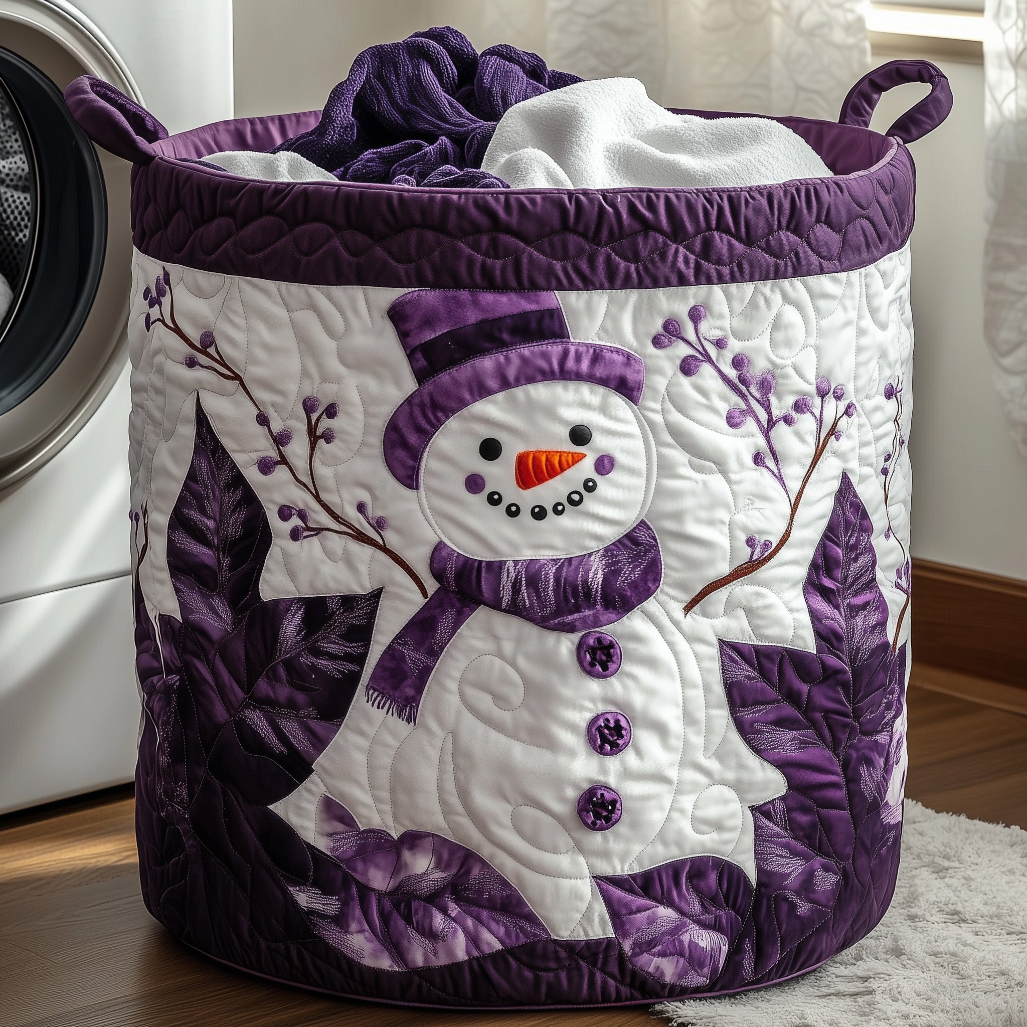 Festive Snowman Quilted Laundry Basket Unique Xmas Gift For Snowman Lovers