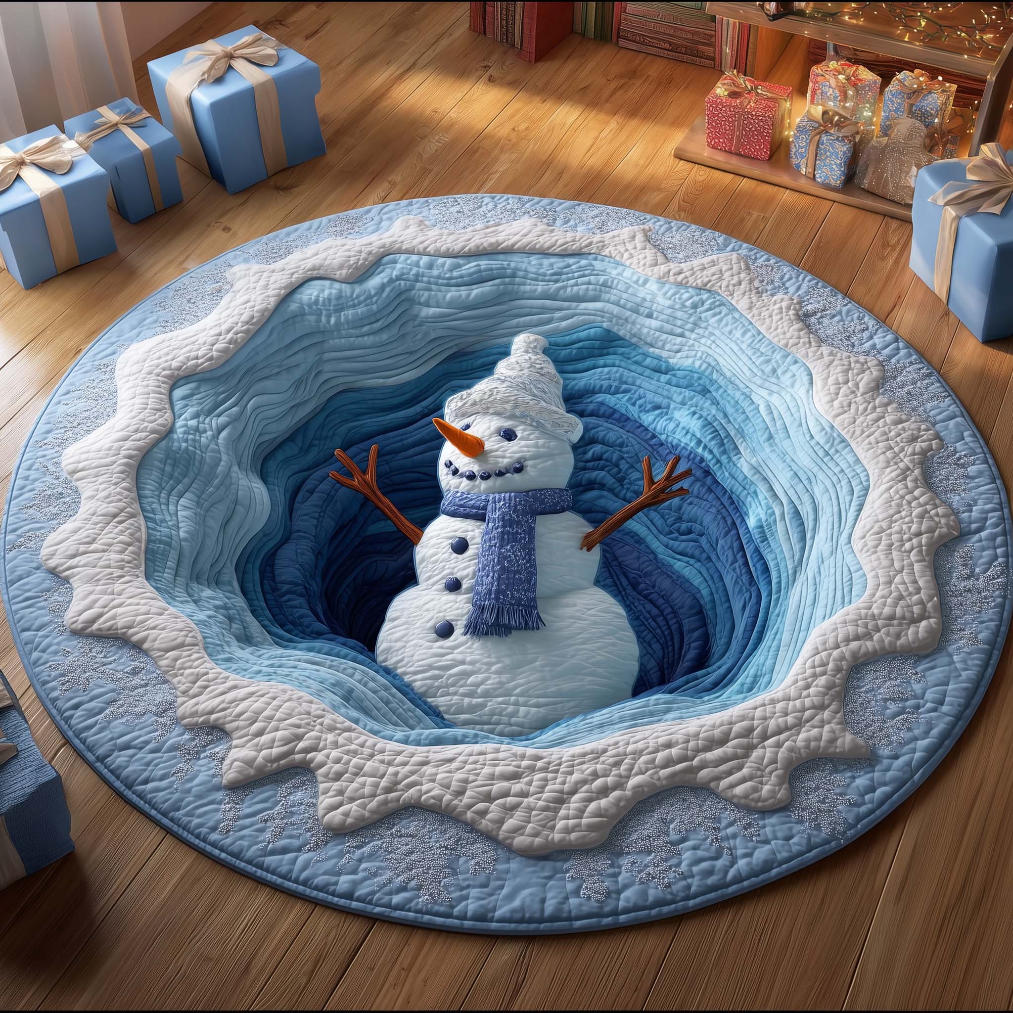 Festive Snowman Quilted Round Mat Classic Quilted Round Mat for Timeless Decor