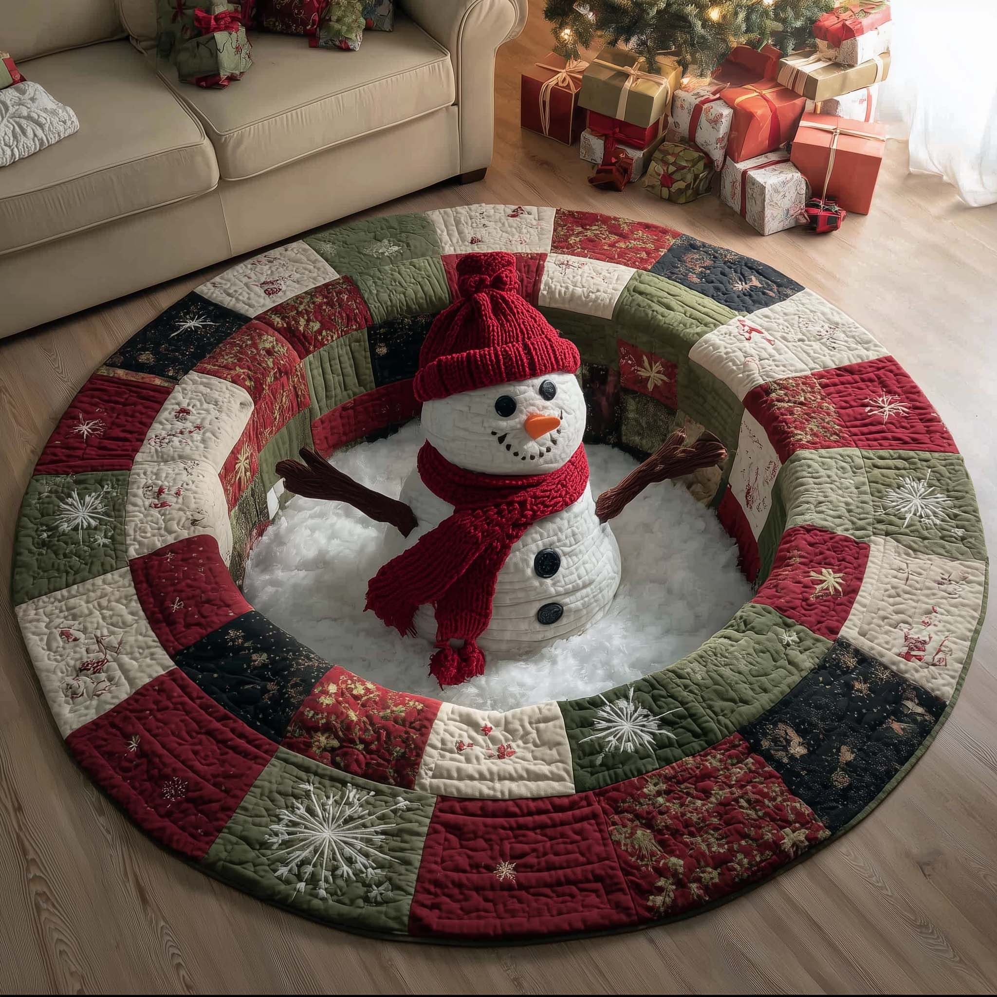 Festive Snowman Quilted Round Mat Elegant Quilted Round Mat to Enhance Your Room