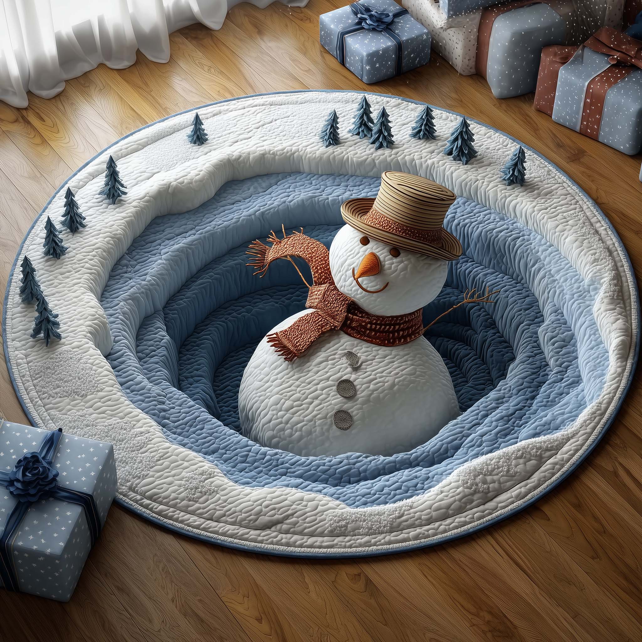 Festive Snowman Quilted Round Mat Unique Quilted Round Mat for Modern Interiors