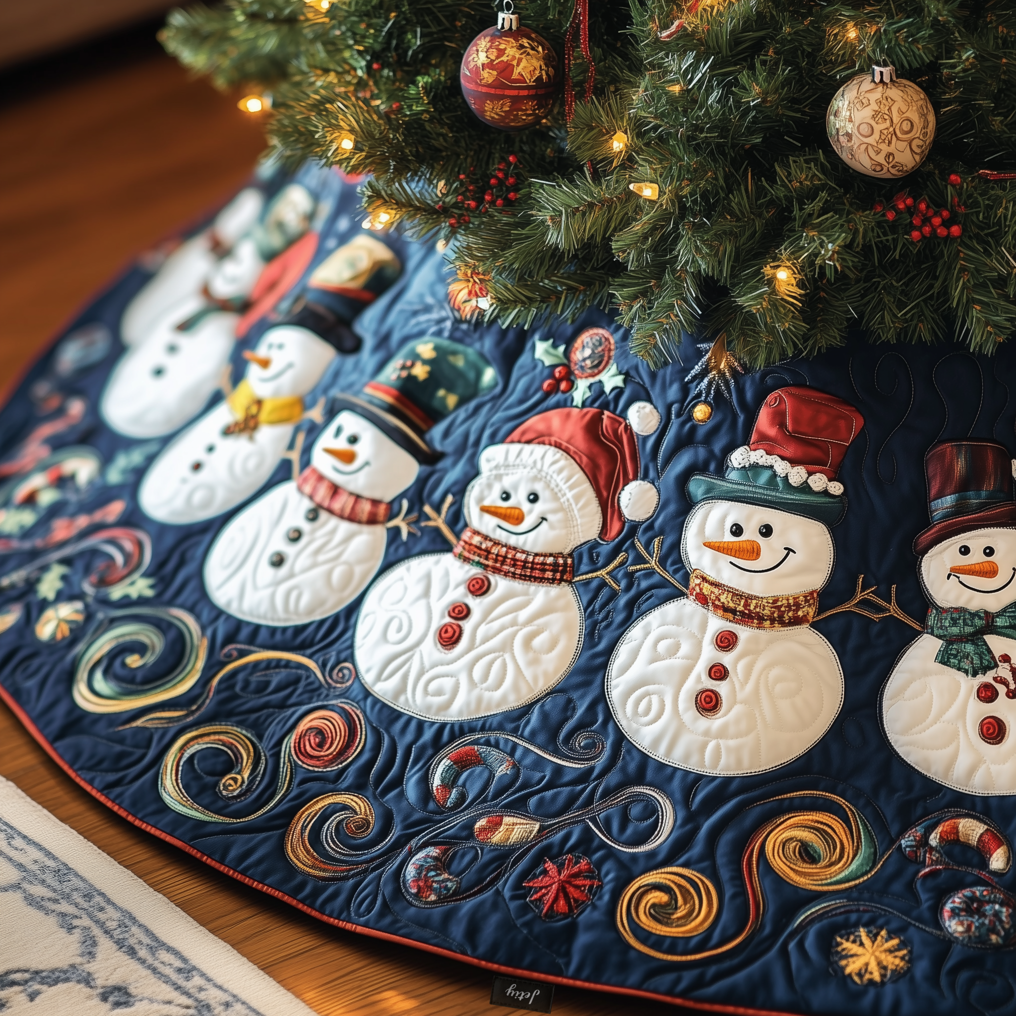 Festive Snowman Quilted Tree Skirt Charming Thanksgiving Gift Merch