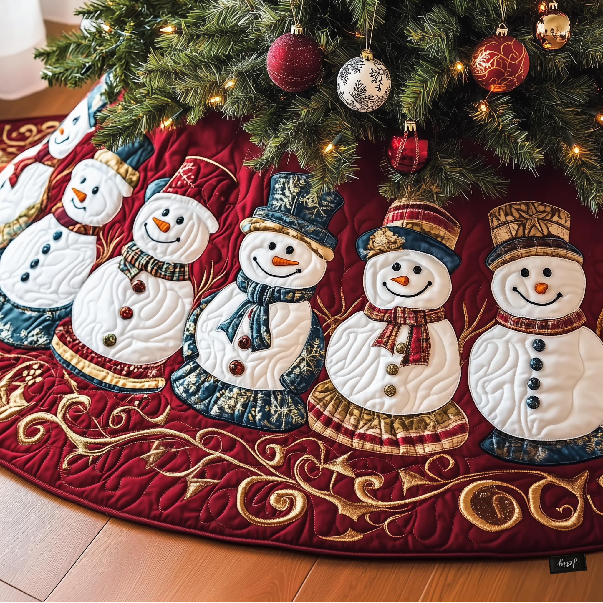Festive Snowman Quilted Tree Skirt  Holiday Tree Skirt Xmas Decorations Snowman Christmas Presents