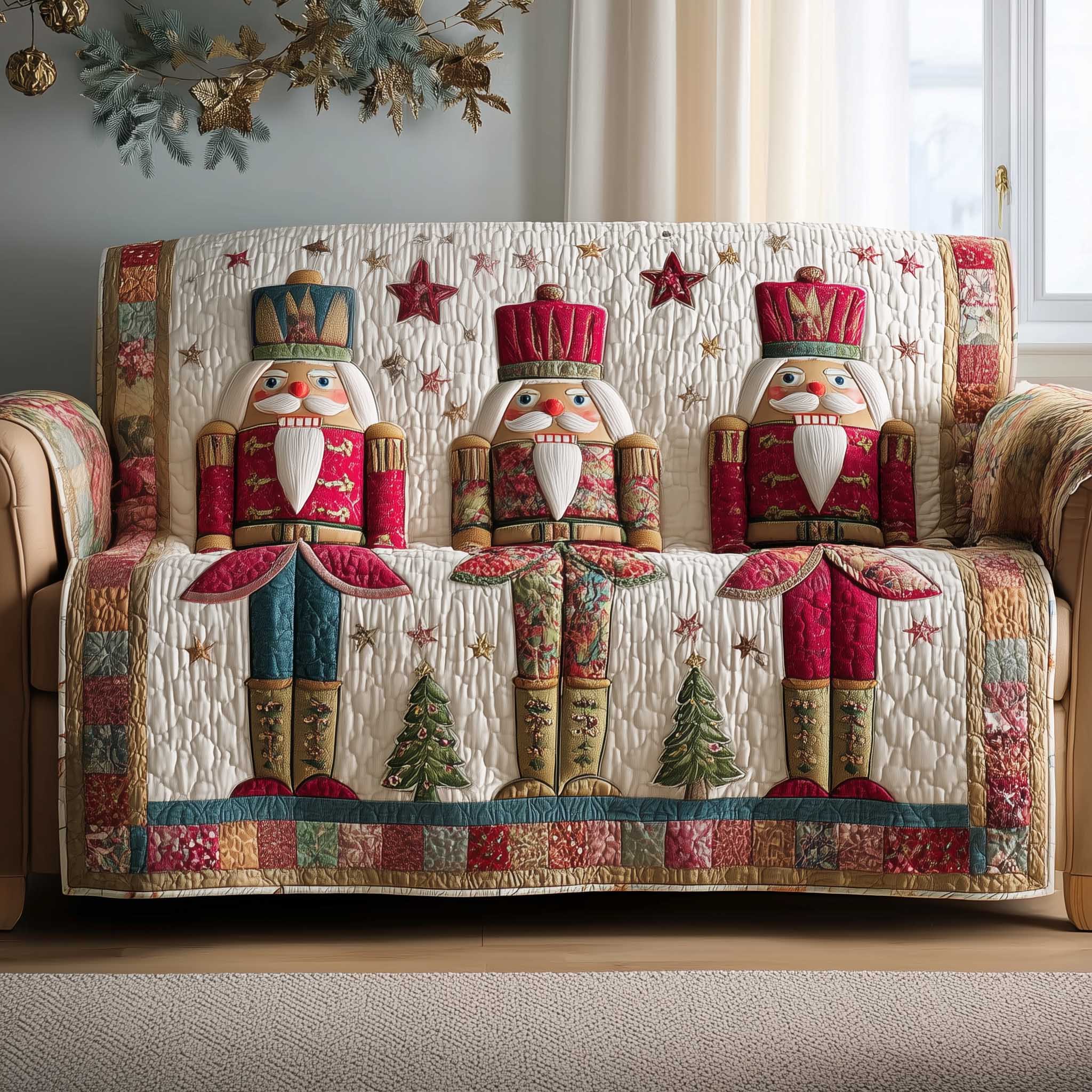 Festive Soldier Quilted Sofa Cover Holiday Nutcracker Toy Unique Nutcracker Gifts