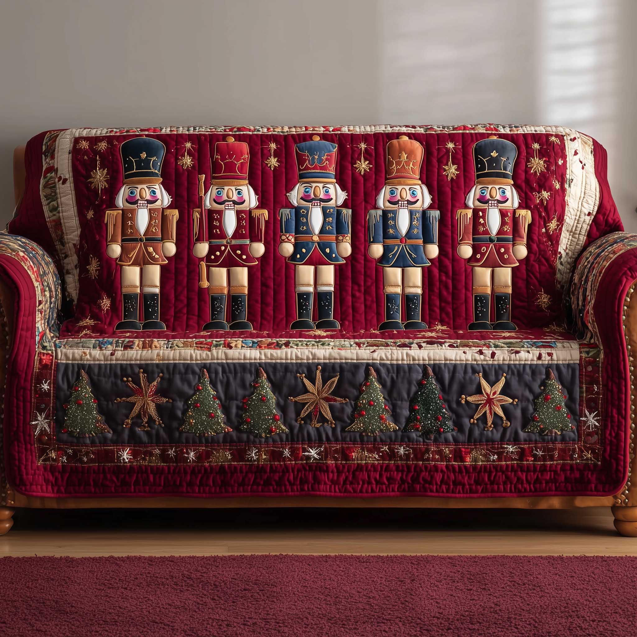 Festive Soldier Quilted Sofa Cover Holiday Soldier Festive Decor Unique Nutcracker Gifts