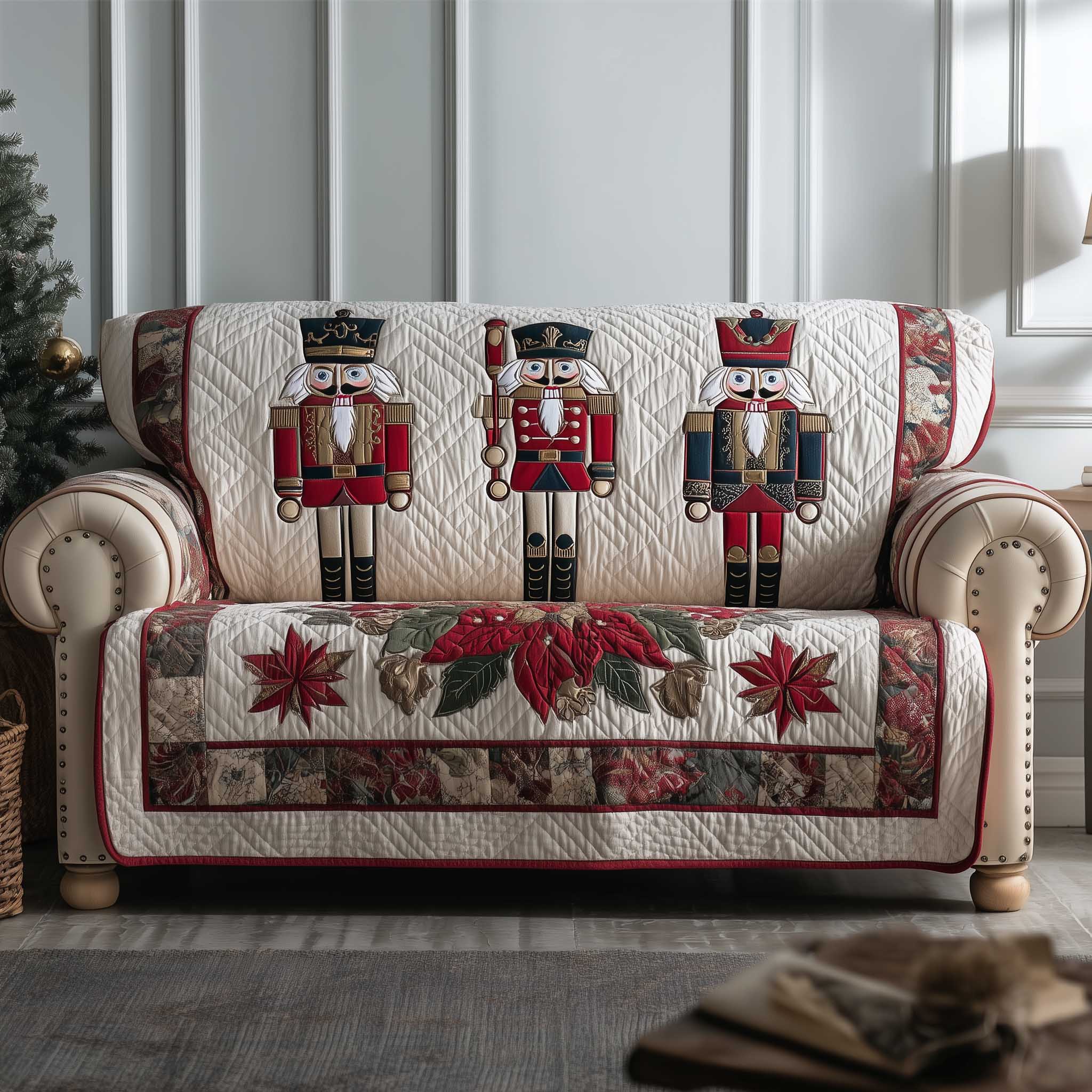 Festive Soldier Quilted Sofa Cover Holiday Soldier Long-Lasting Color Unique Nutcracker Gifts