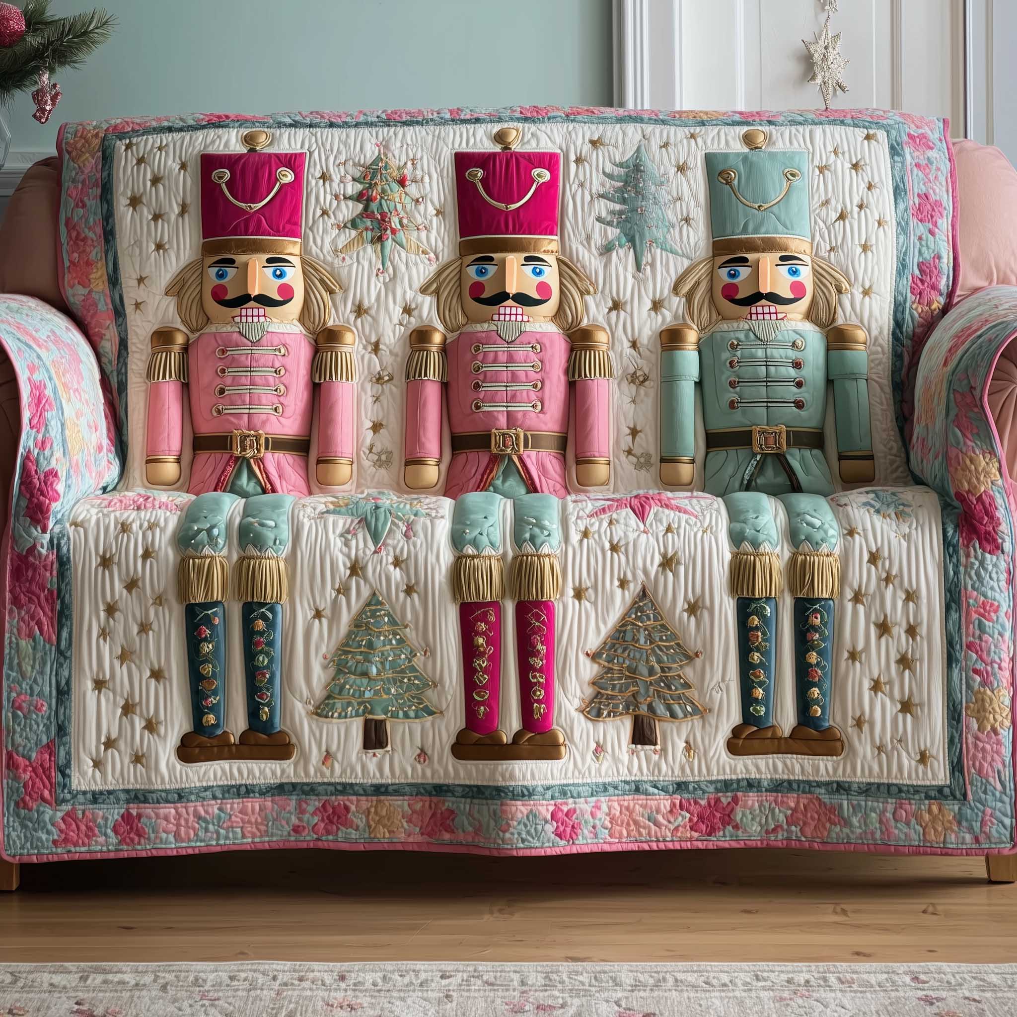 Festive Soldier Quilted Sofa Cover Yuletide Guard Motif Protector Unique Nutcracker Gifts