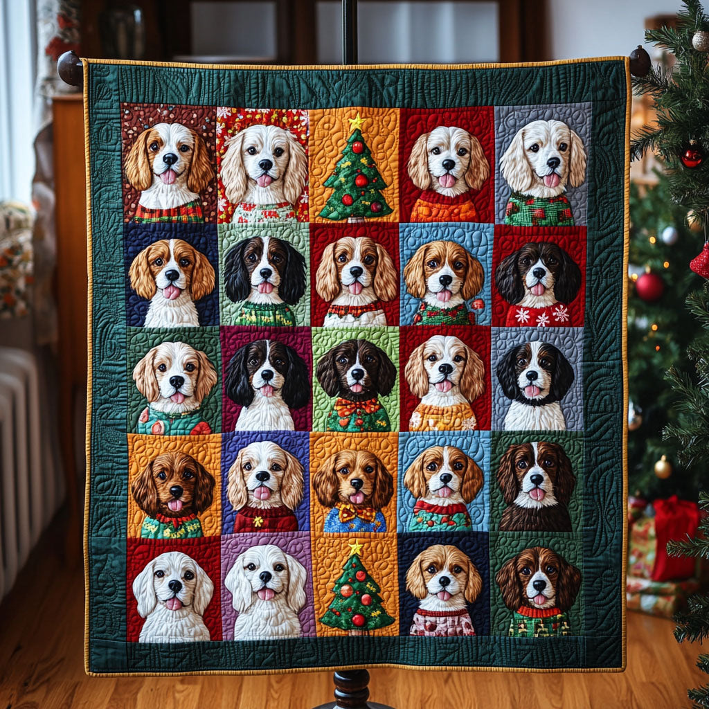 Festive Spaniel Quilted Blanket Gift For Animal Lover