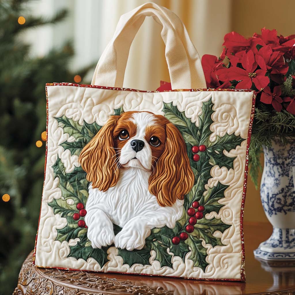Festive Spaniel Quilted Tote Bag Christmas Presents For Her
