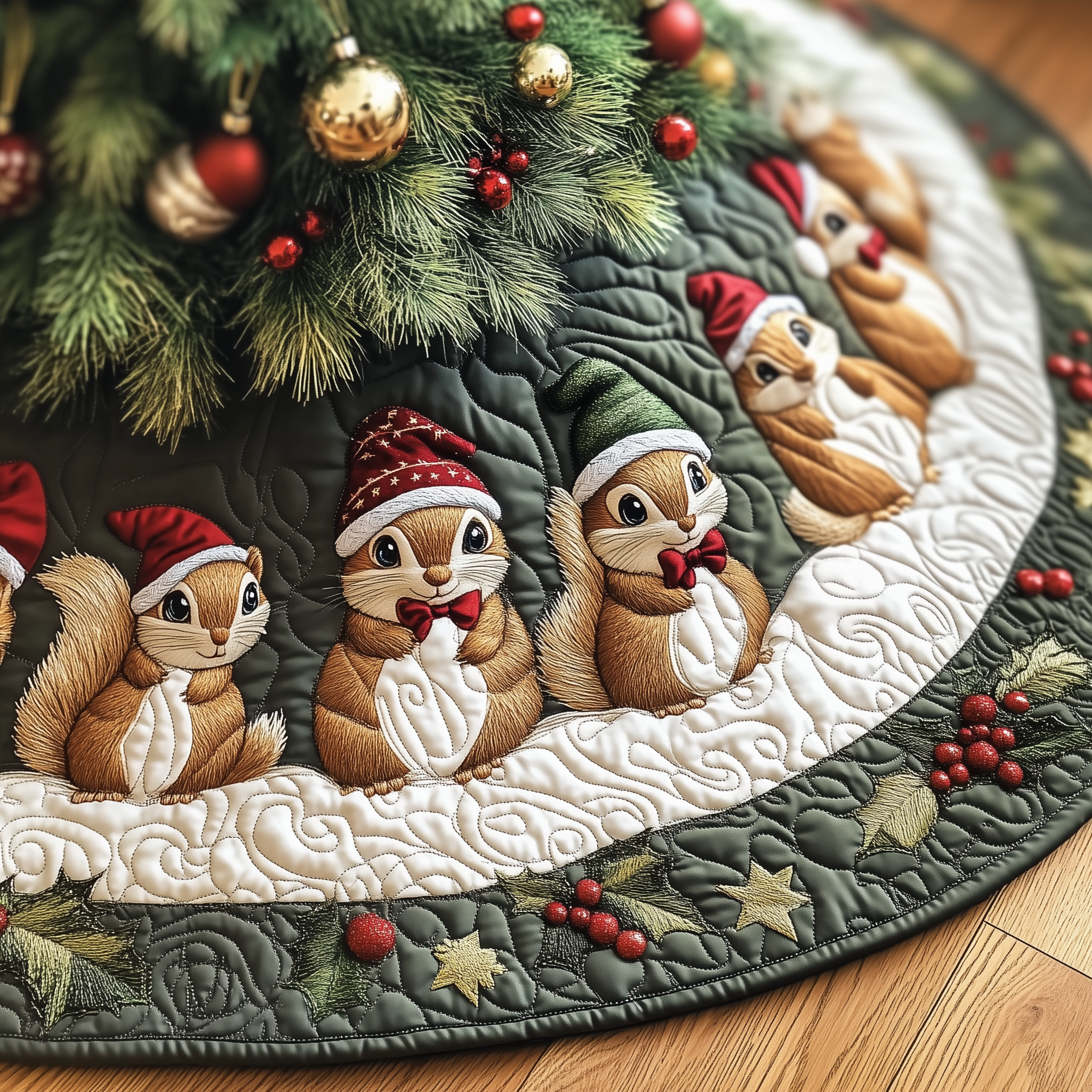 Festive Squirrel Quilted Tree Skirt Heartfelt Gift Merch For Mom