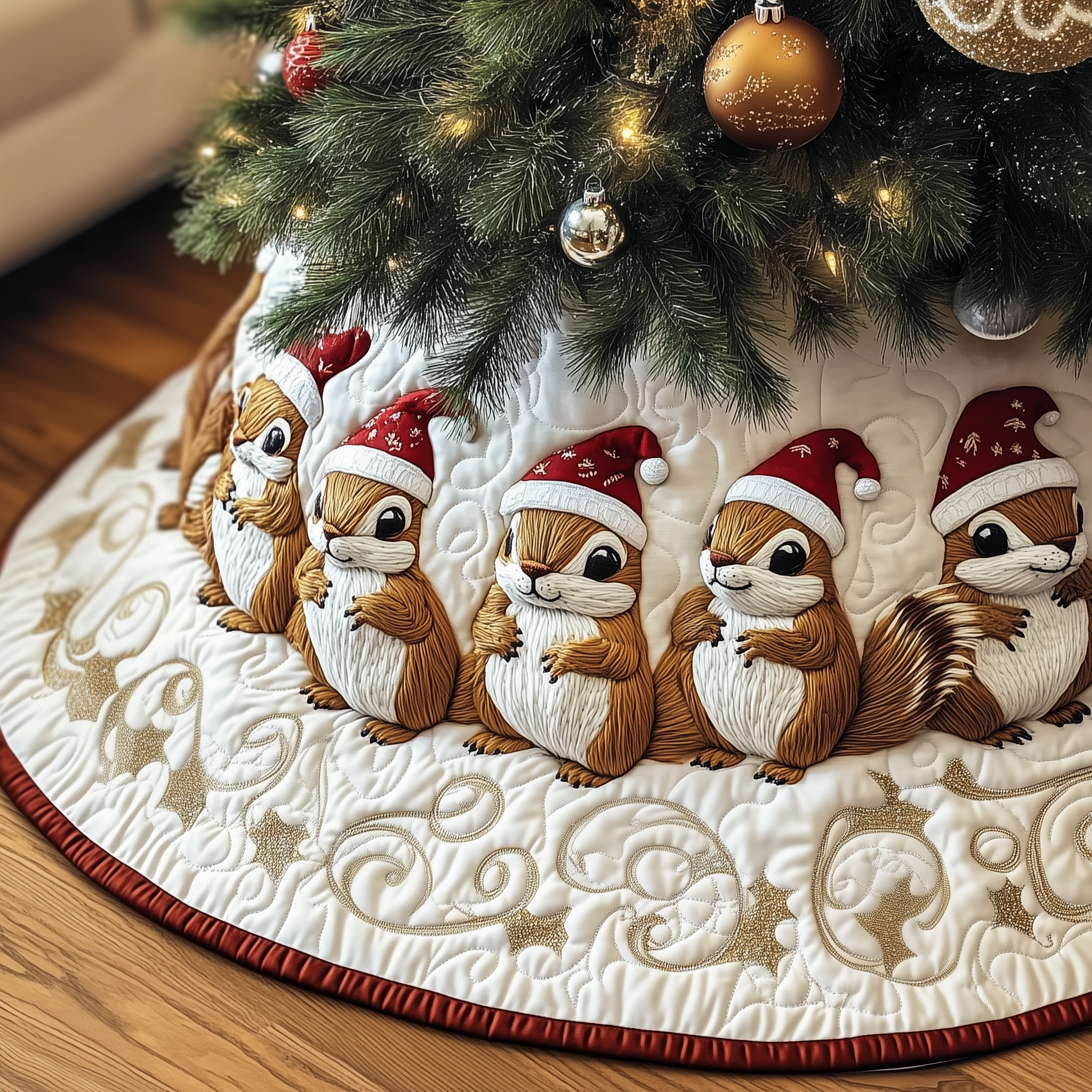 Festive Squirrel Quilted Tree Skirt Meaningful Anniversary Gift Merch