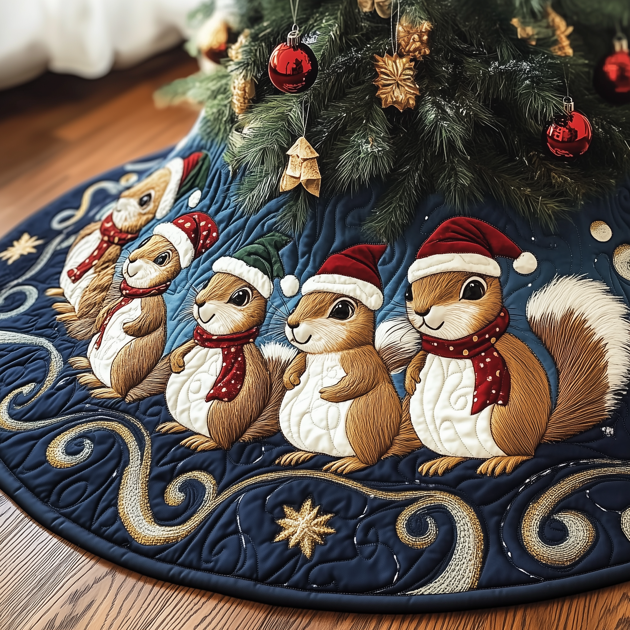 Festive Squirrel Quilted Tree Skirt Memorable Graduation Gift Merch