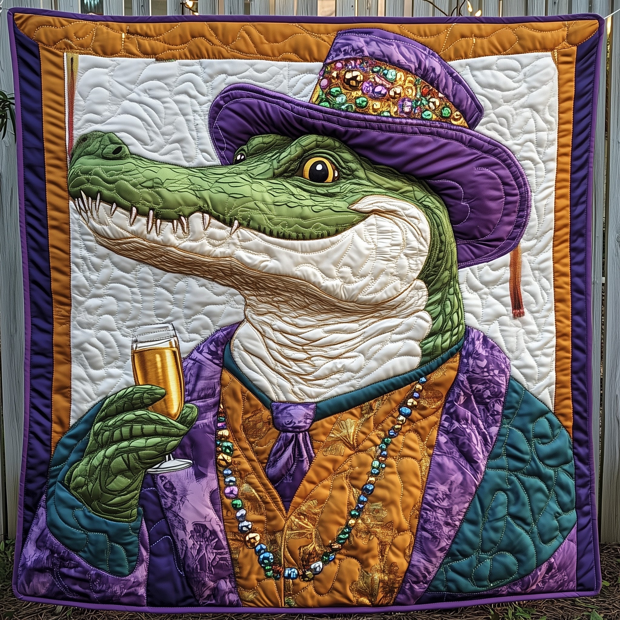 Festive Swamp King Quilted Blanket Sofa Throw BlanketMardi Gras Presents Carnival