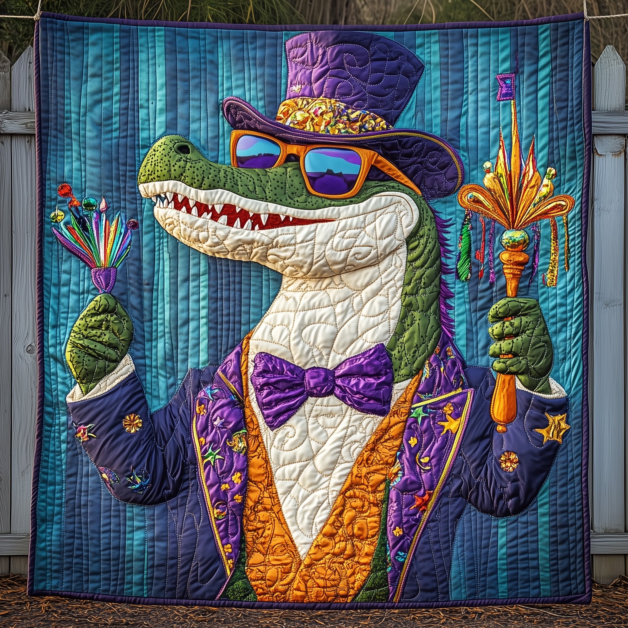 Festive Swamp King Quilted Blanket Sofa Throw BlanketMardi Gras Themed Gifts