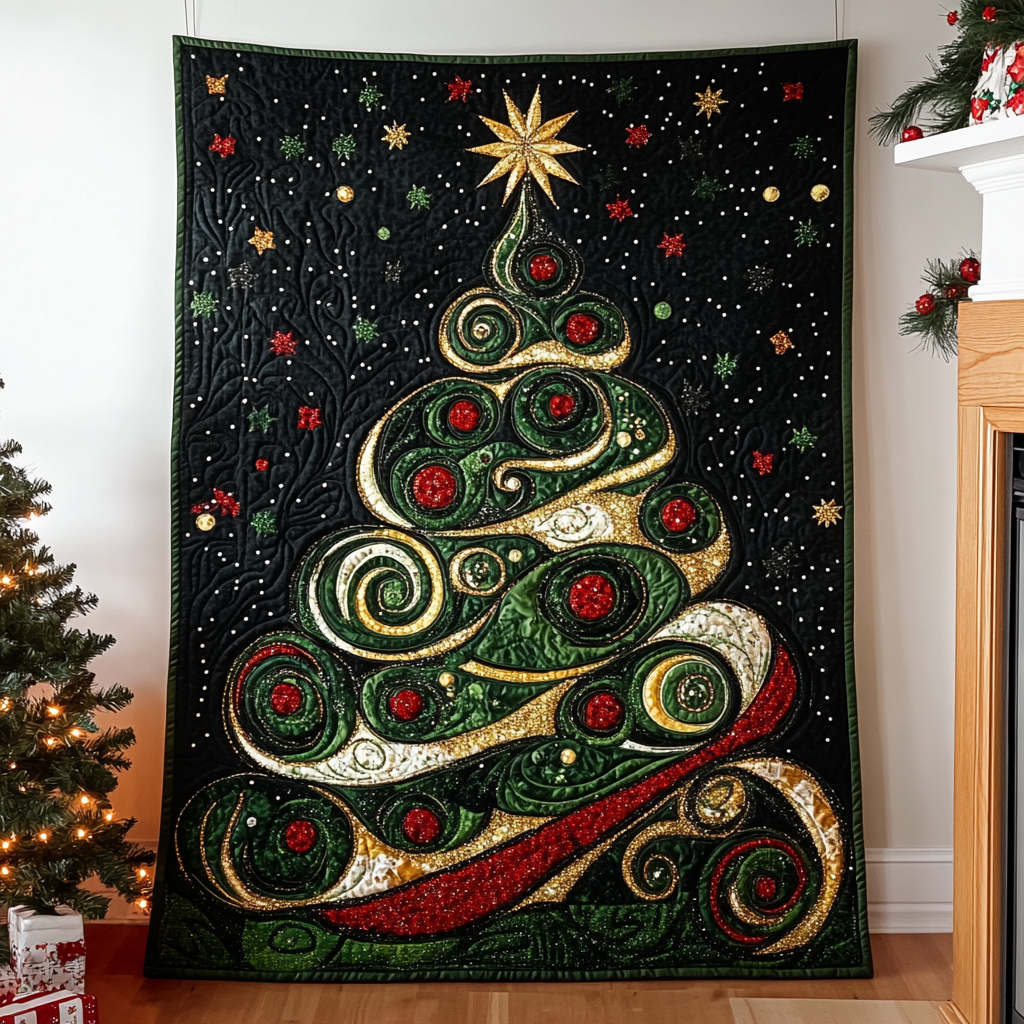 Festive Swirl Tree Quilted Blanket Christmas Gifts For Husband