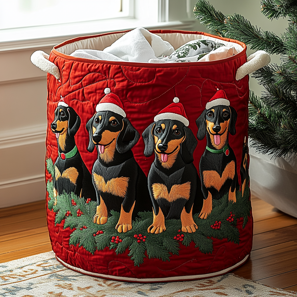 Festive Tails Quilted Laundry Basket Modern Quilted Laundry Basket for Minimalist Decor