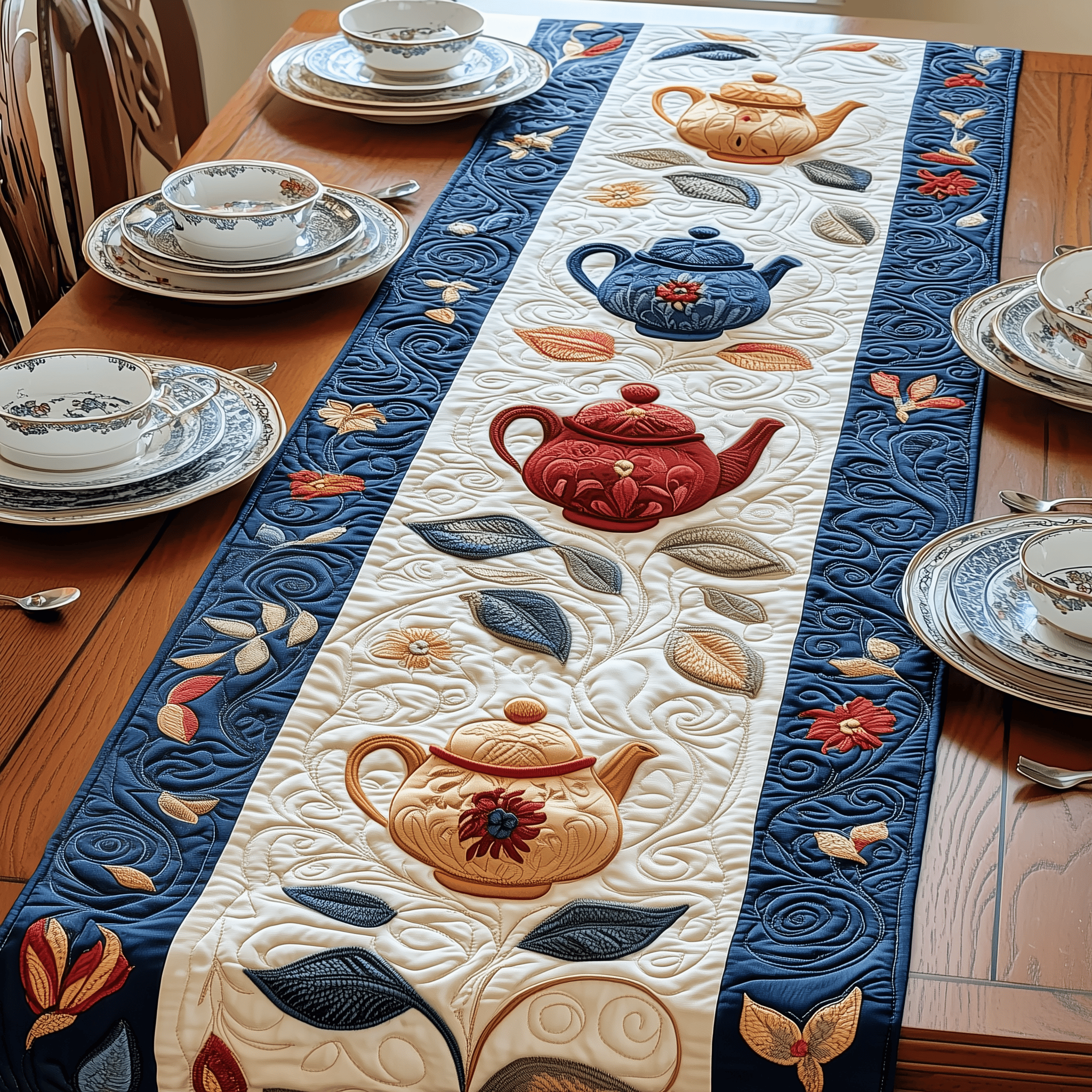 Festive Teapot Quilted Table Runner Tea Lovers Christmas Gifts For Couples Housewarning