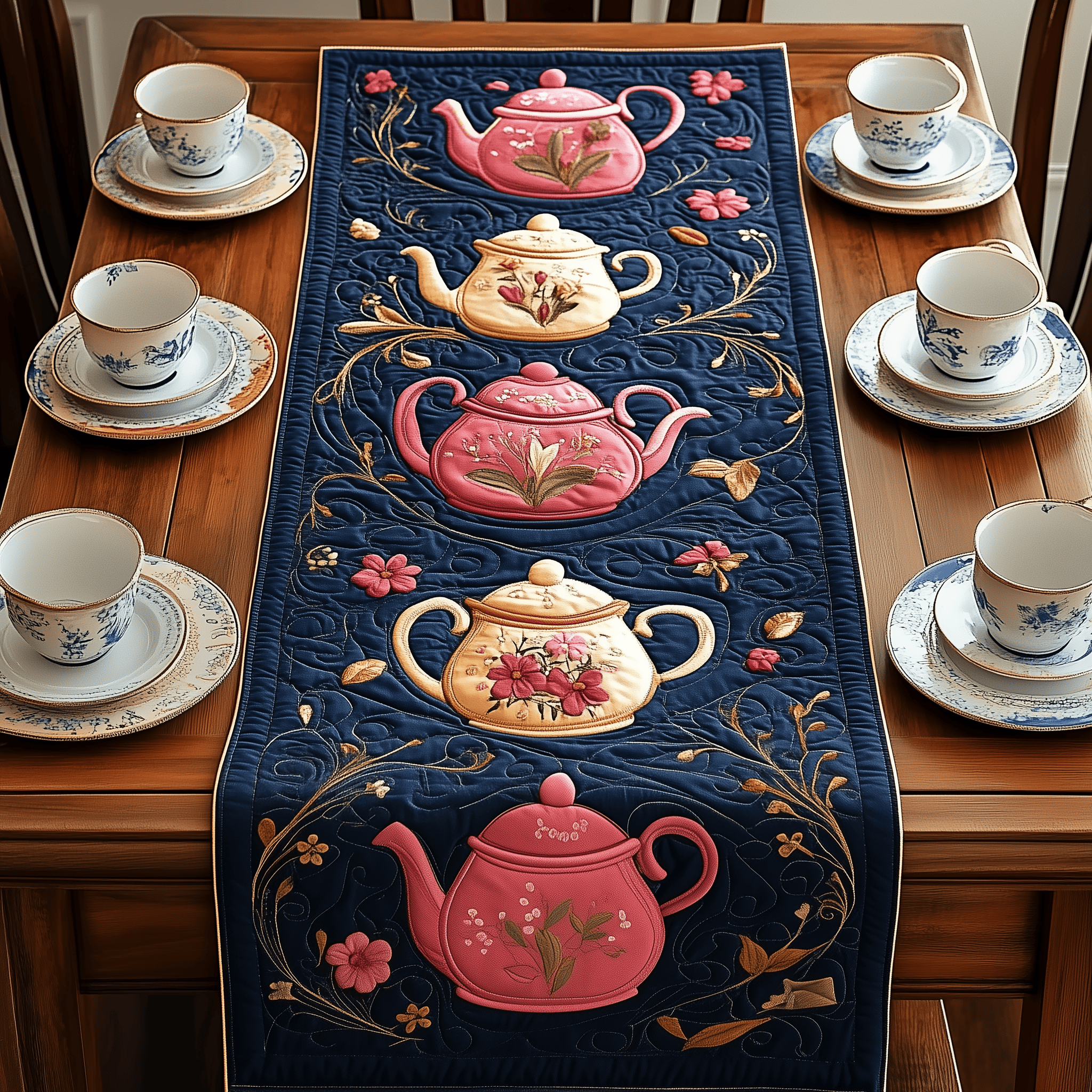 Festive Teapot Quilted Table Runner Tea Lovers Christmas Gifts For Couples Housewarning