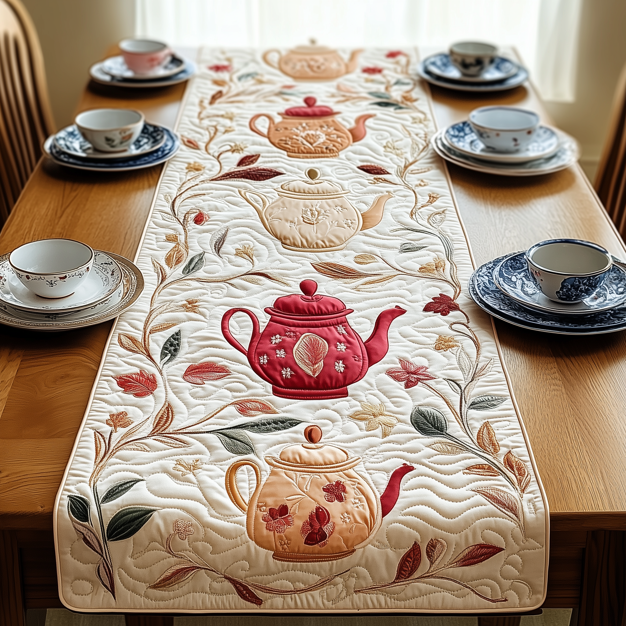 Festive Teapot Quilted Table Runner Tea Lovers Christmas Gifts For Couples Housewarning