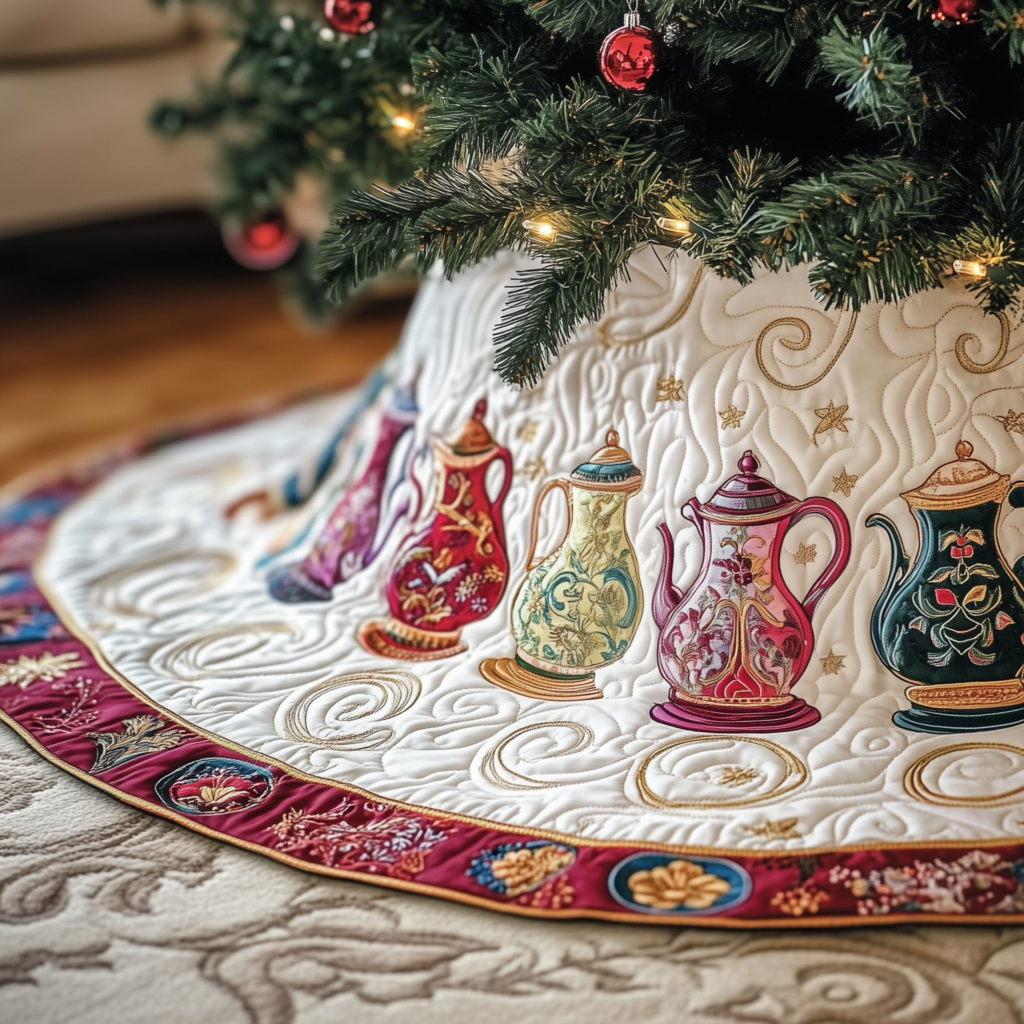 Festive Teapot Quilted Tree Skirt Velvet Tree Skirt Things To Get Nana For Christmas