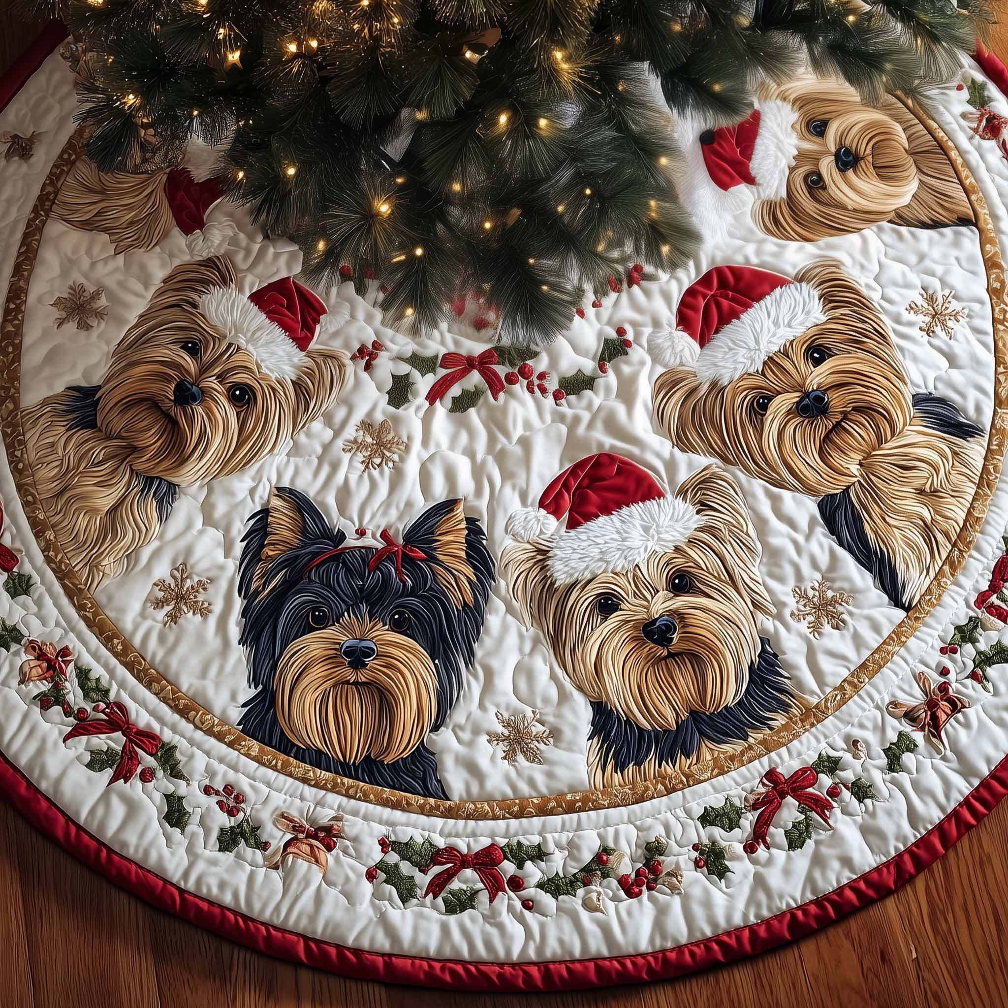 Festive Terrier Quilted Tree Skirt Christmas Decor Xmas Tree Skirt Dog Owner Xmas Gifts