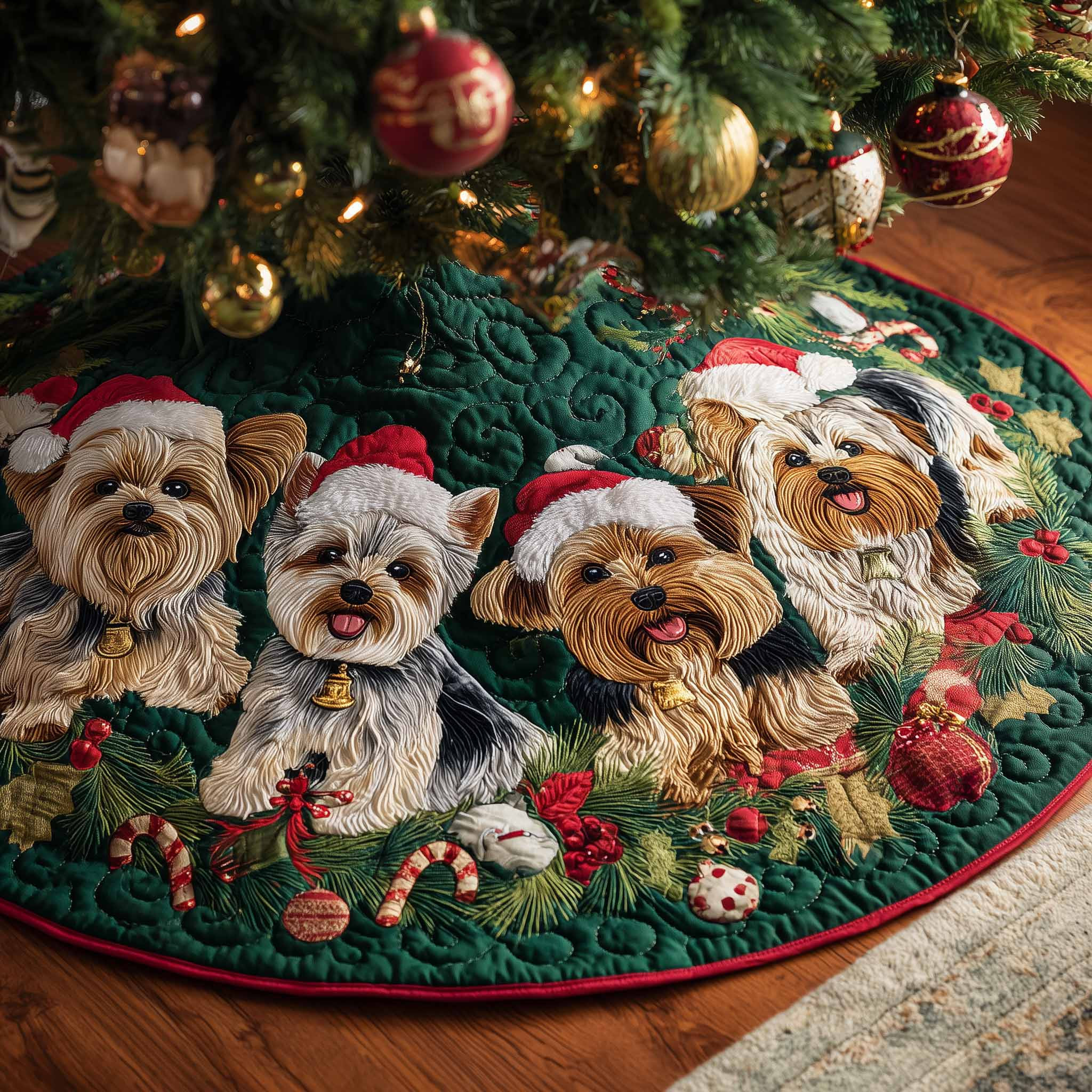 Festive Terrier Quilted Tree Skirt Holiday Home Decor Xmas Tree Skirt Dog Lover Xmas Presents