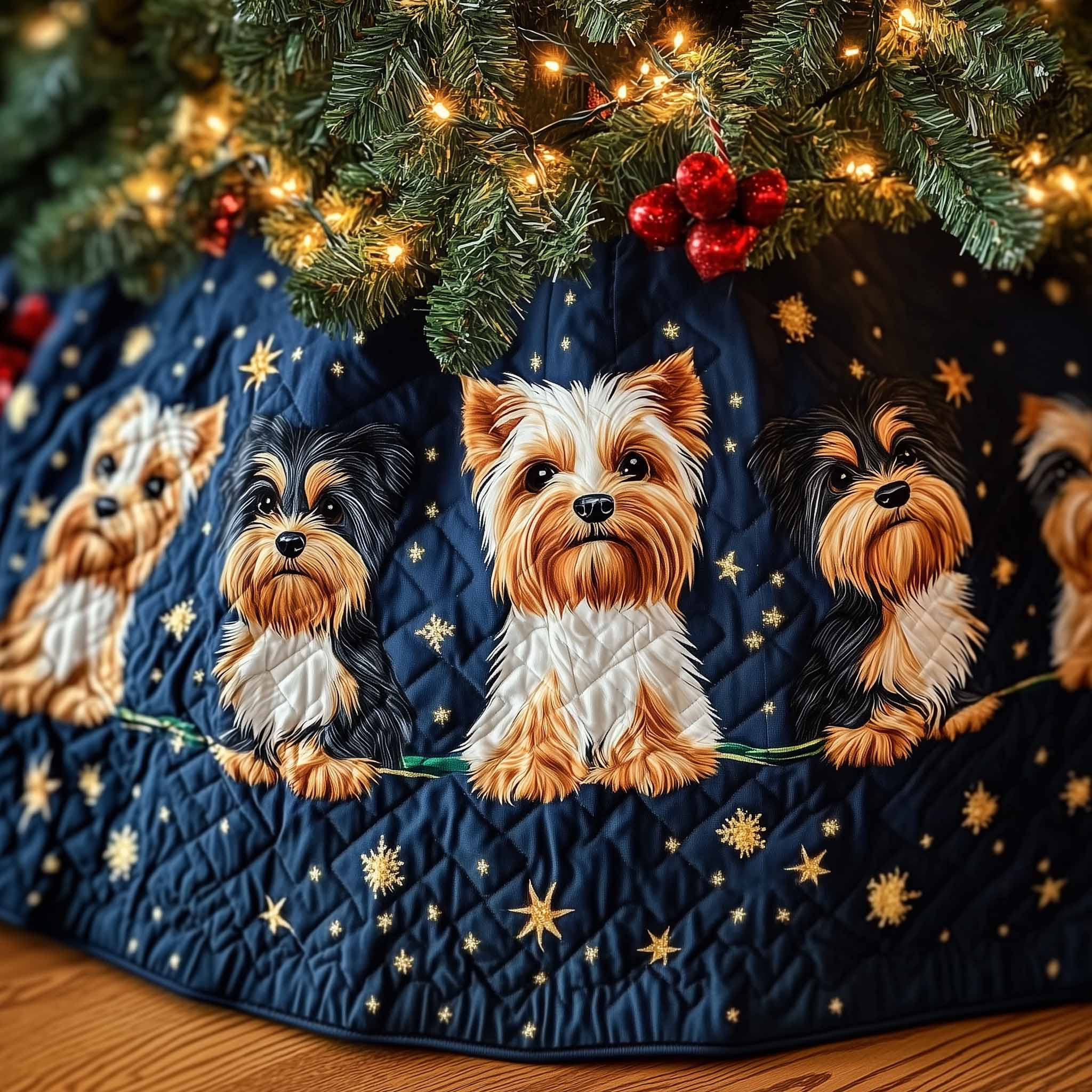 Festive Terrier Quilted Tree Skirt Xmas Tree Skirt Christmas Decorations Dog Xmas Gifts