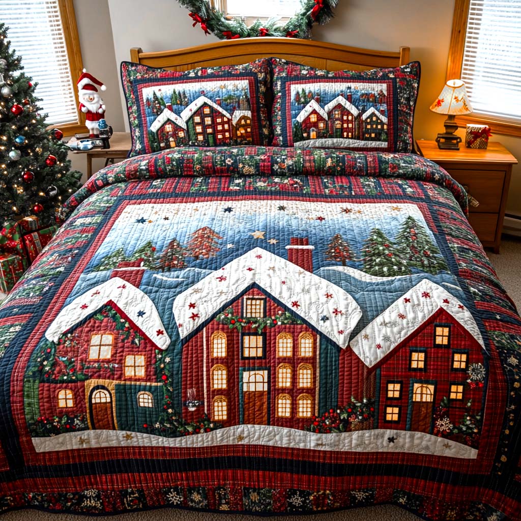 Festive Town Charm Quilted Bedding Set Bedroom Decorations Religious Wedding Gifts