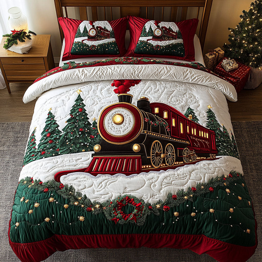 Festive Tracks Delight Quilted Bedding Set Full Size Bed Set Meaningful Christmas Gift For Parents