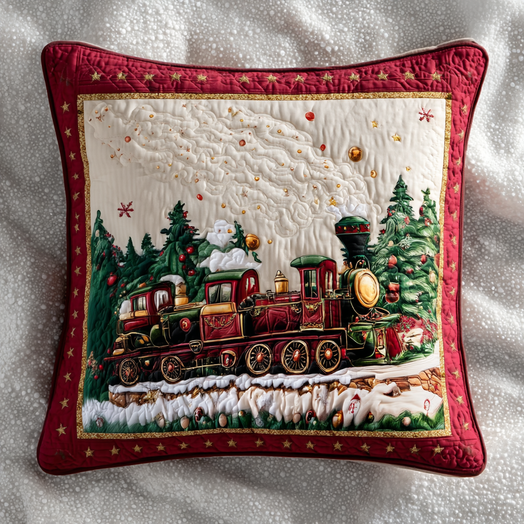 Festive Train Adventure Quilted Pillow Case Winter Throw Pillow Covers Family Christmas Presents