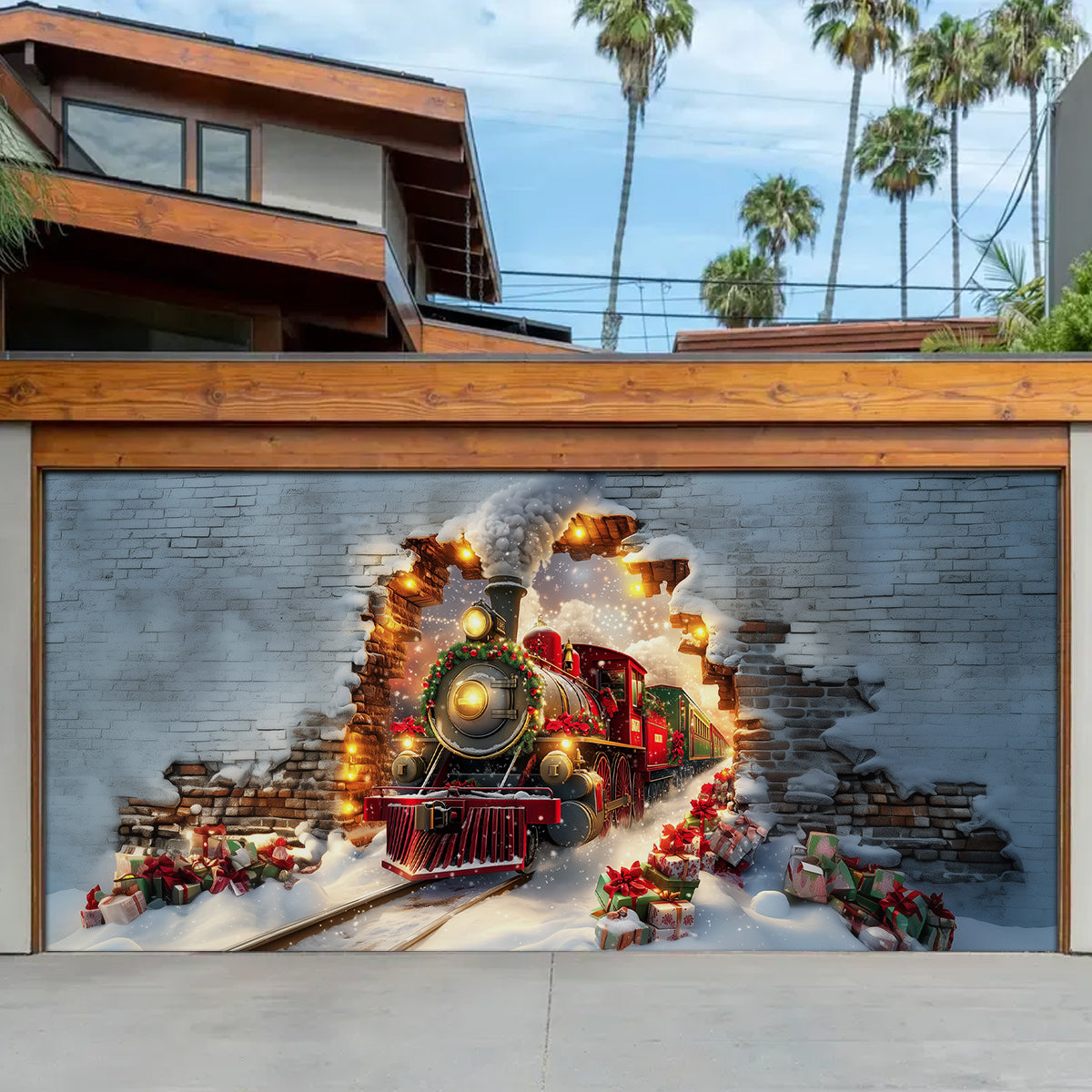 Festive Train Christmas Garage Door Banner Winter Decorations Train Lover Christmas Gifts