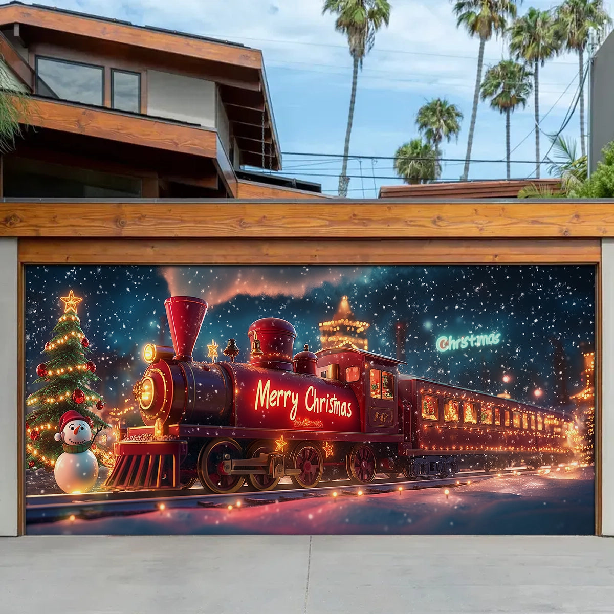 Festive Train Christmas Garage Door Banner Xmas Decorations Christmas Gift For Father