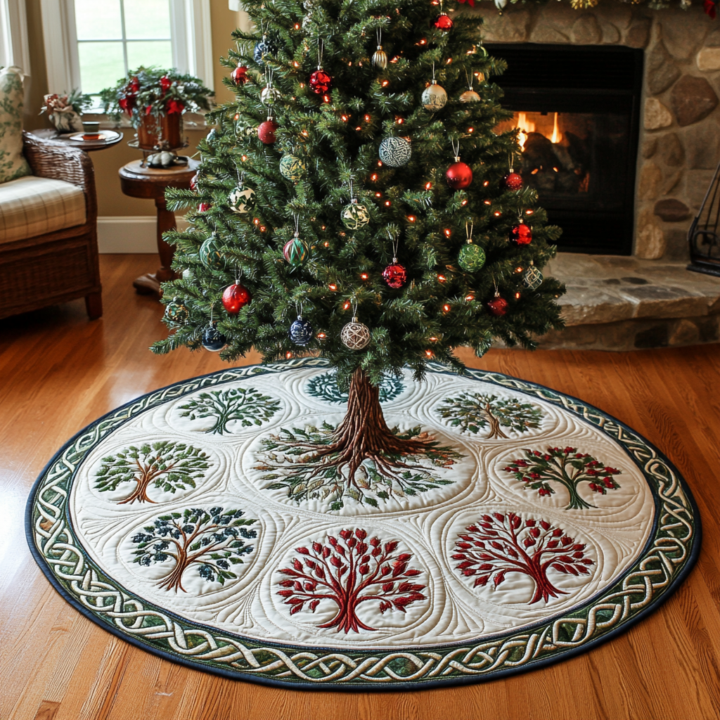Festive Tree Christmas Quilted Tree Skirt Holiday Tree Skirt for Xmas Gatherings Seasonal Tree Area Decoration