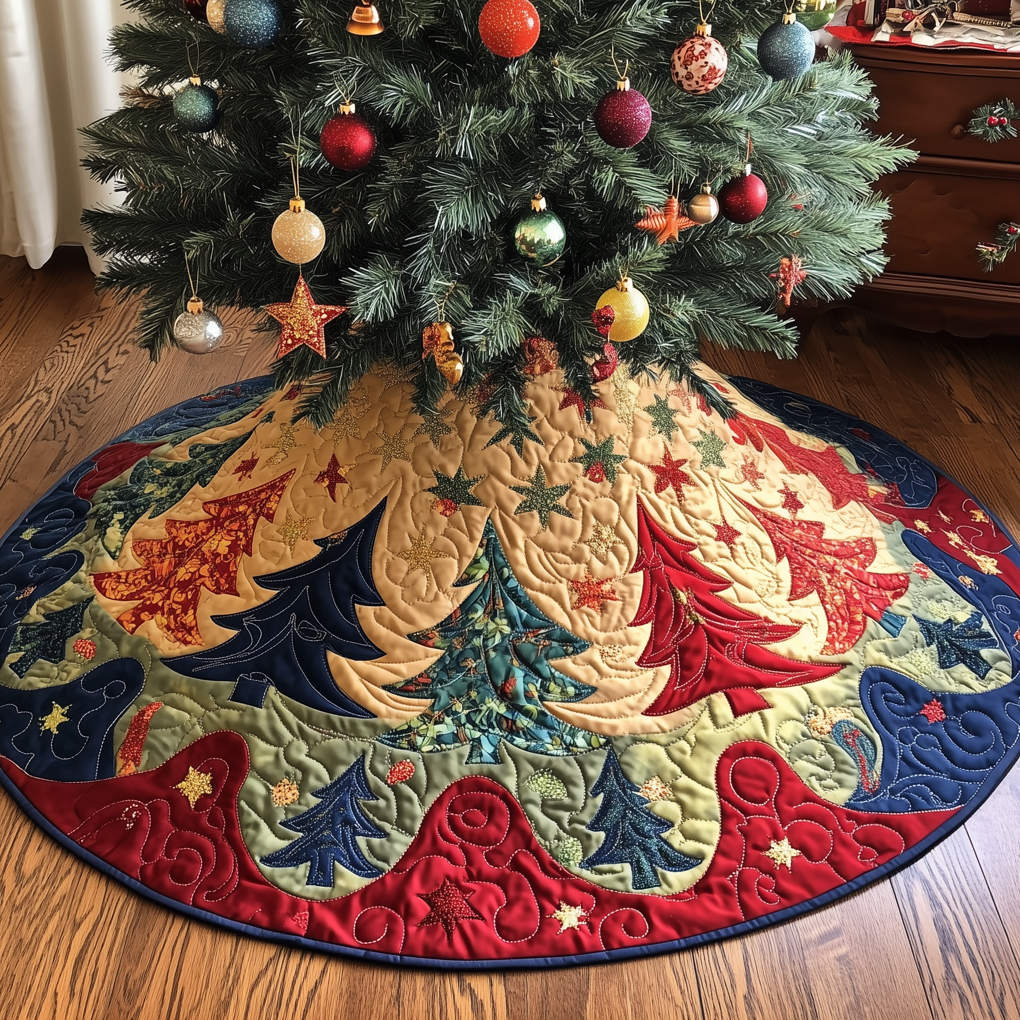 Festive Tree Christmas Quilted Tree Skirt Special Birthday Gift Merch