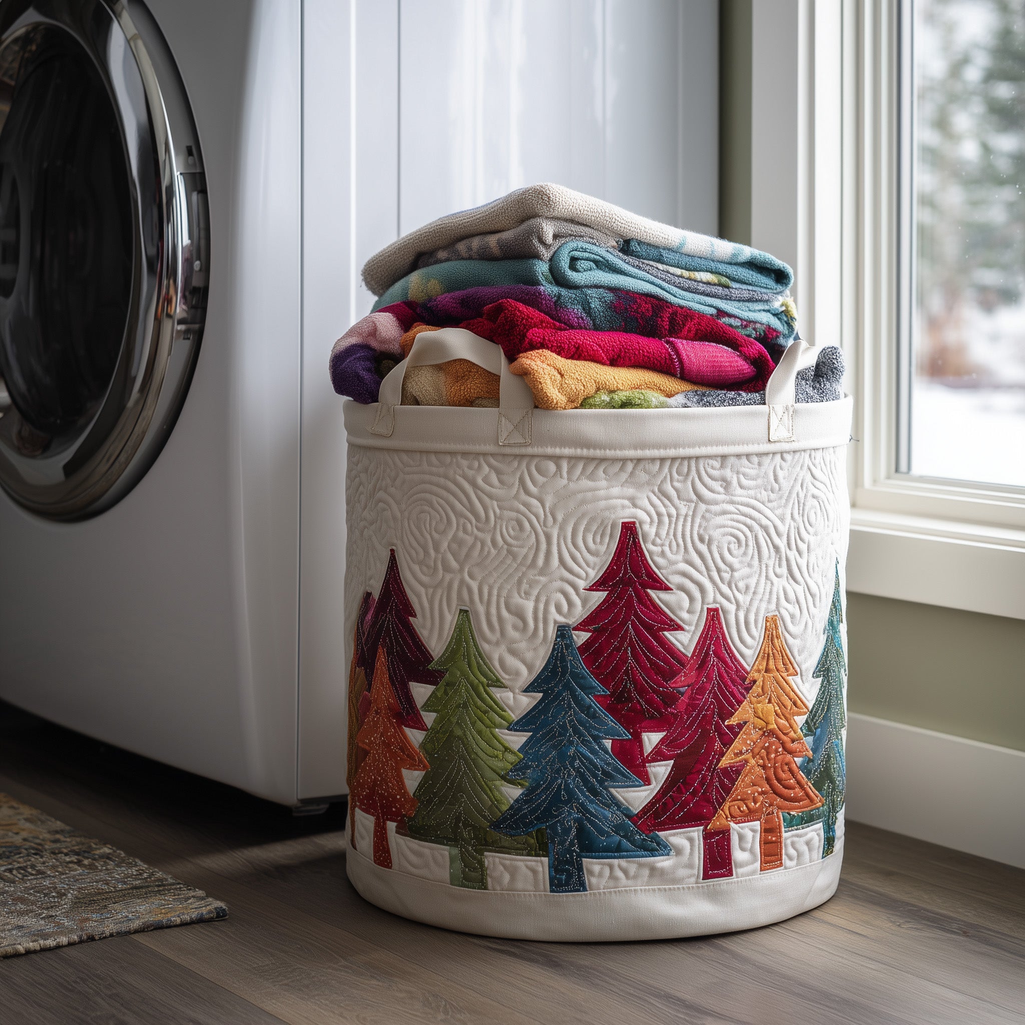 Festive Tree Quilted Laundry Basket Foldable Fabric Clothes Gift For Mom