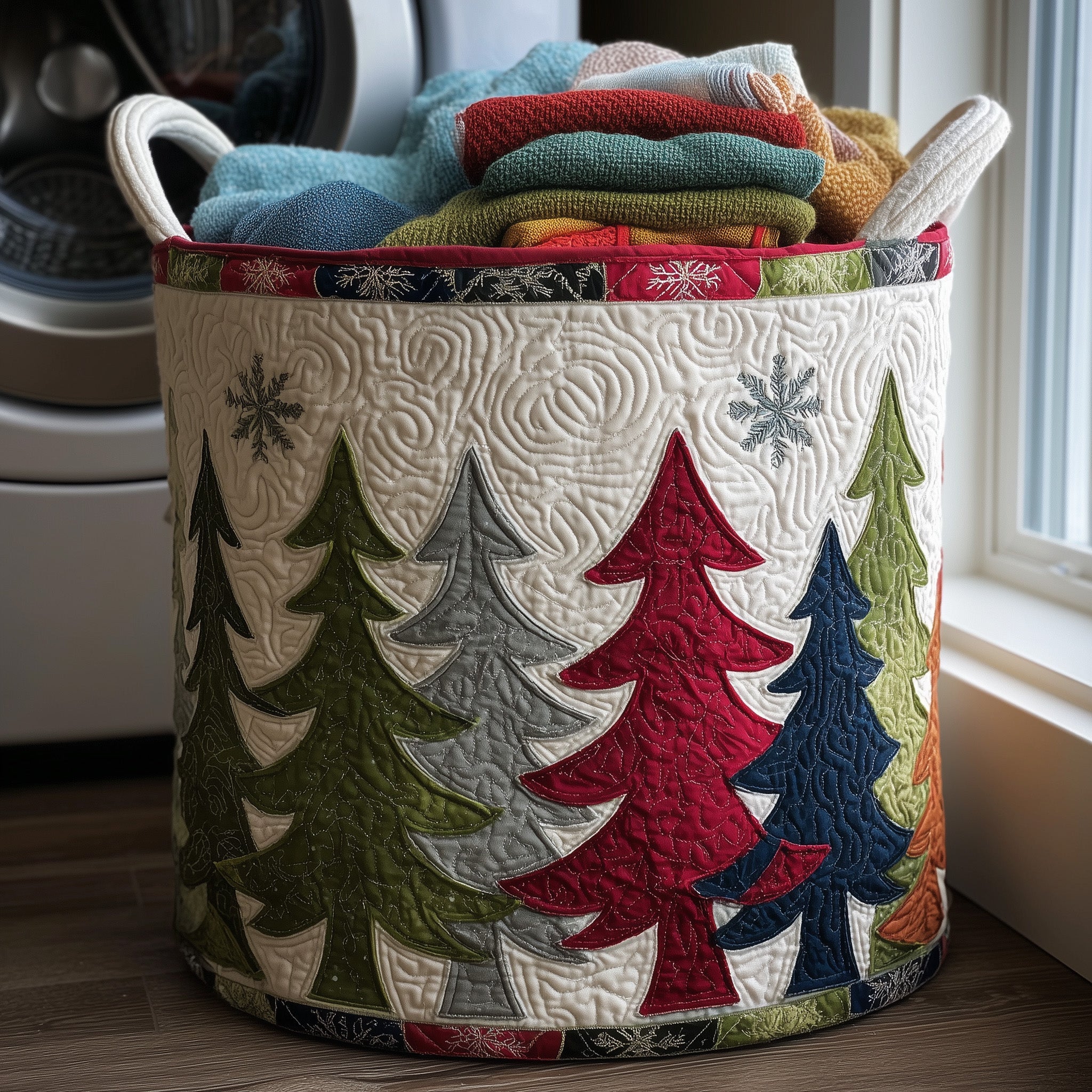 Festive Tree Quilted Laundry Basket Foldable Fabric Clothes Gift For Xmas Lover