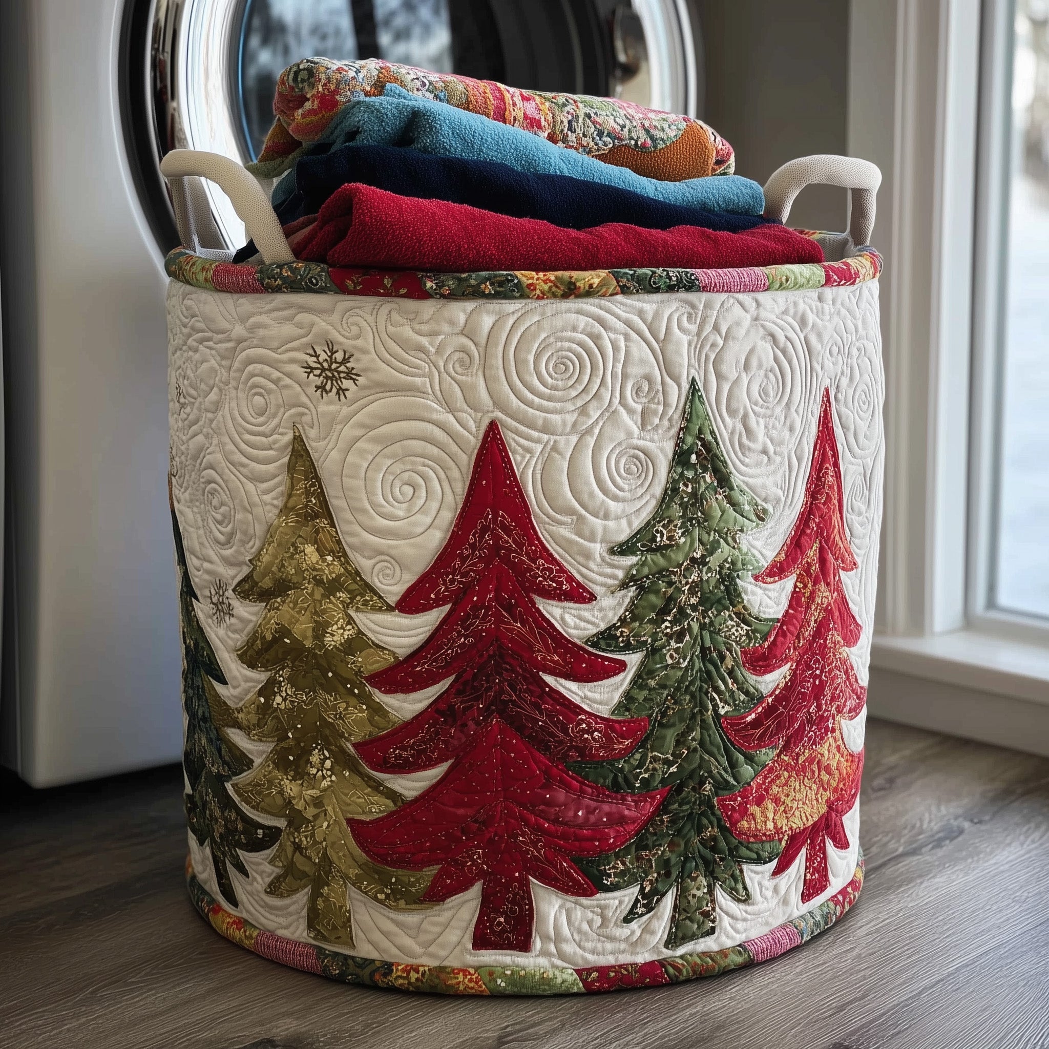 Festive Tree Quilted Laundry Basket Foldable Fabric Clothes Present For Xmas Fans