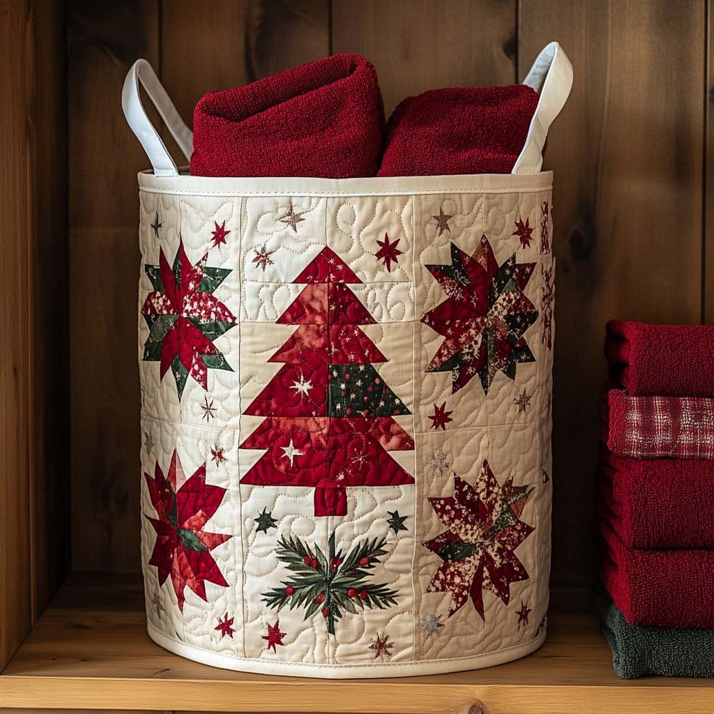 Festive Tree Quilted Laundry Basket Ideal Gift For Mom