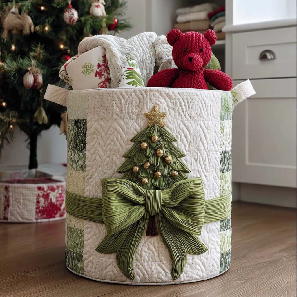 Festive Tree Quilted Laundry Basket Perfect Gift For College Dorm