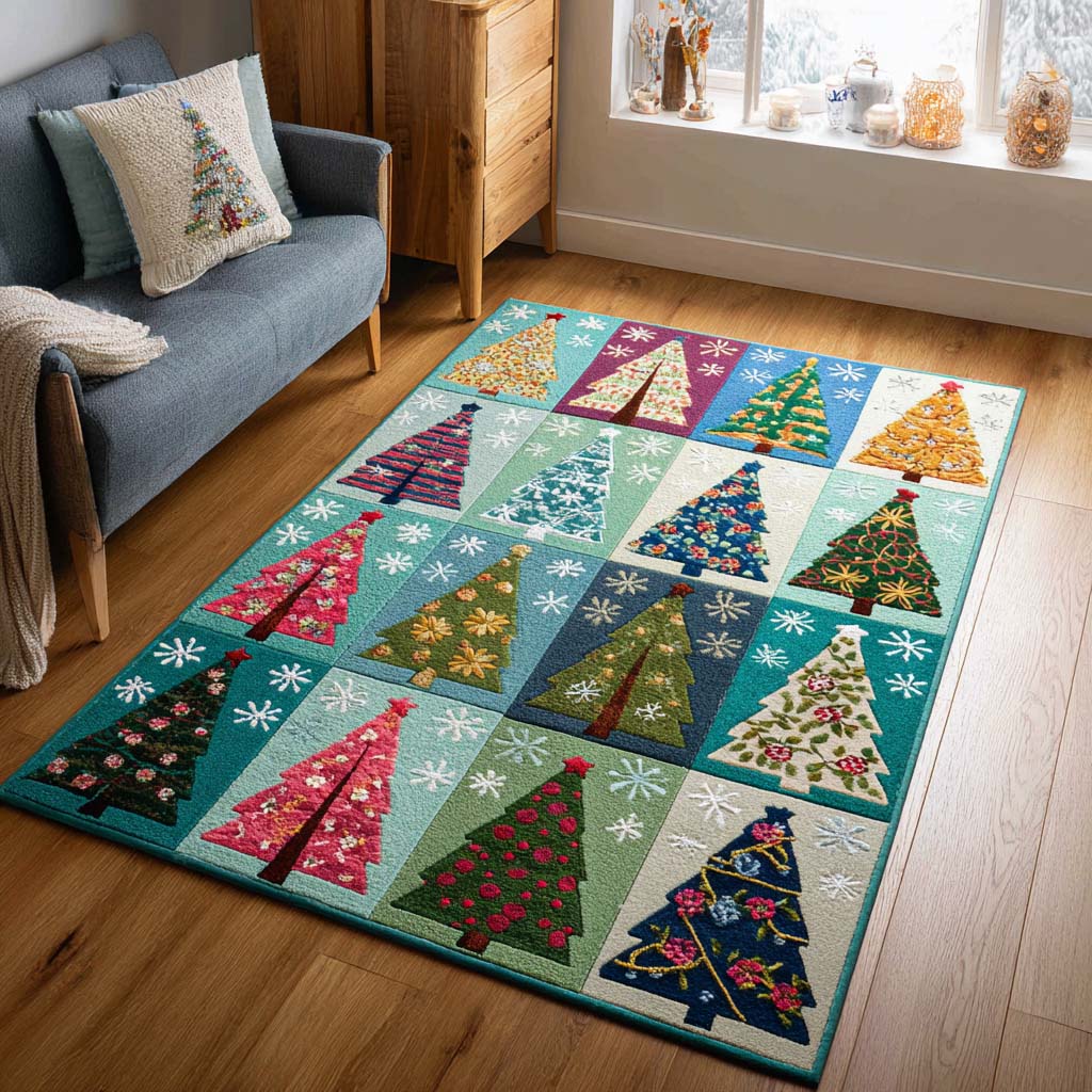 Festive Trees Area Rug  Indoor Outdoor Carpet Things To Get Your Mom For Christmas