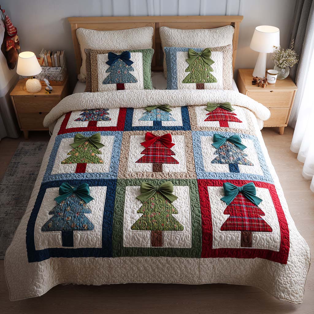 Festive Trees Quilted Bedding Set Holiday Duvet Sets Best Christmas Gifts For Mom