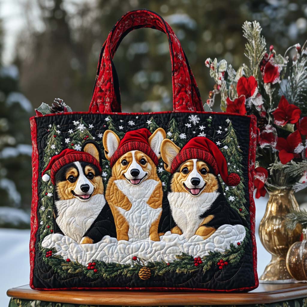Festive Trio Quilted Tote Bag Gift For Dog Lover Woman