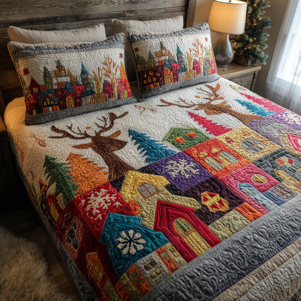 Festive Village Quilted Bedding Set Holiday Season Duvet Cover Set Best Christmas Gifts For Women 2025