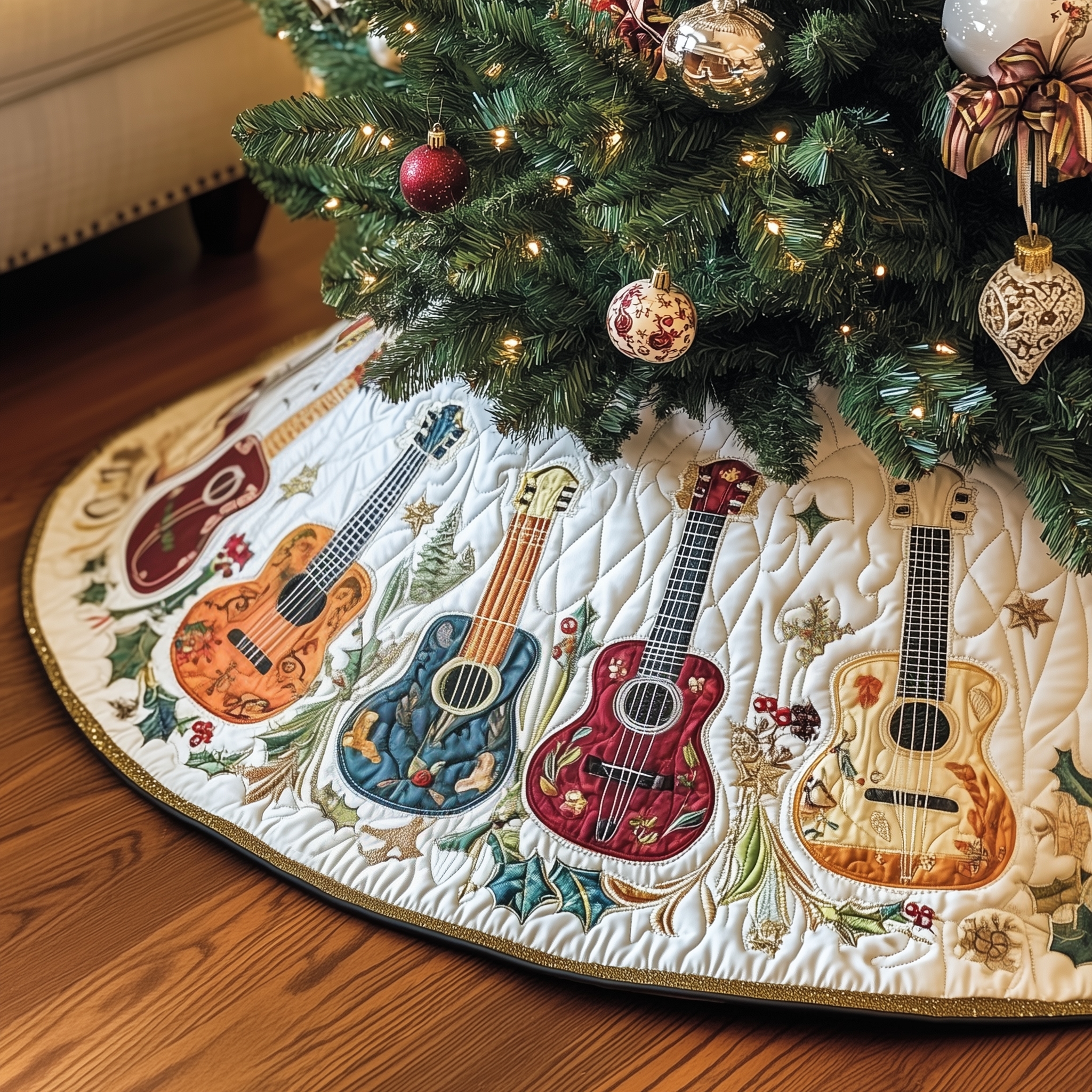 Festive Vintage Ukulele Quilted Tree Skirt Memorable Graduation Gift Merch