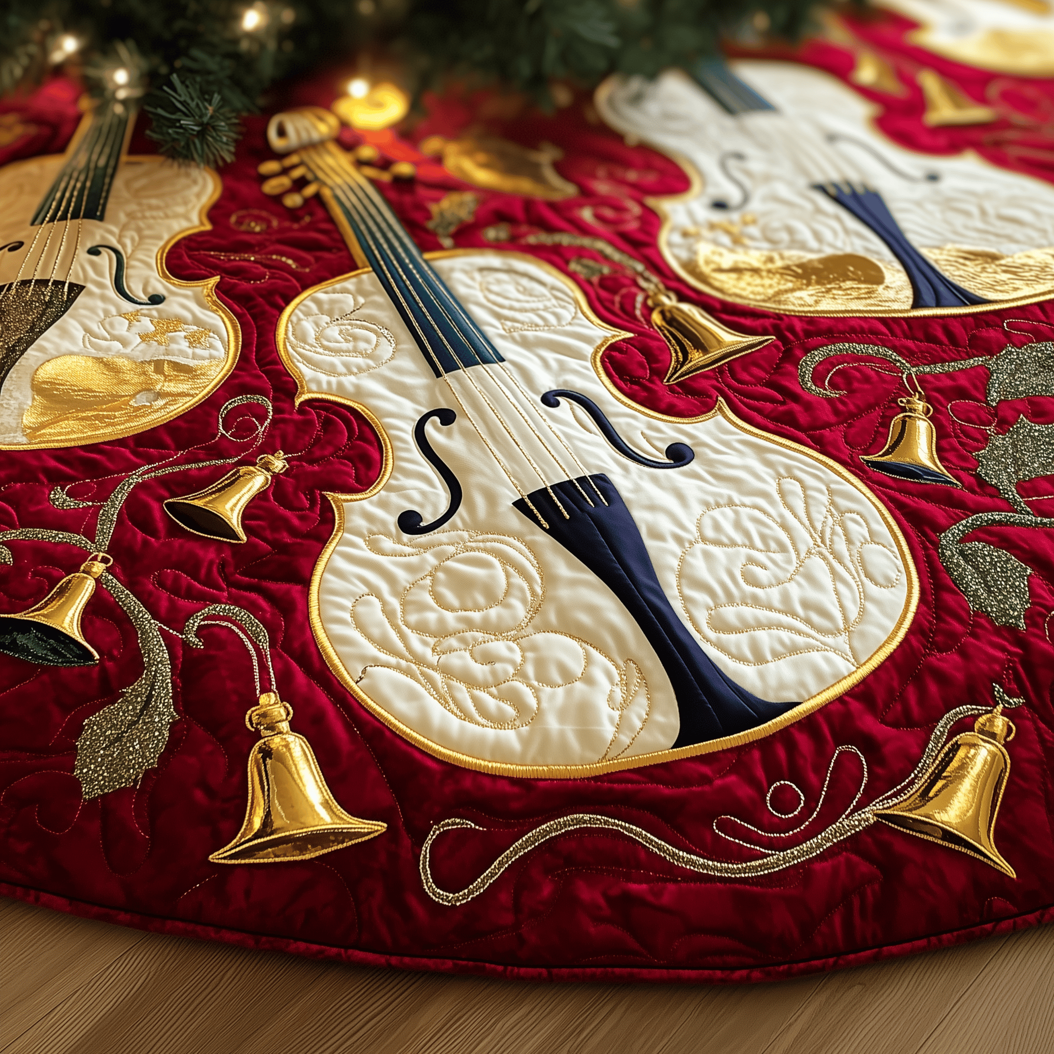 Festive Violins Quilted Tree Skirt Vintage Christmas Tree Skirt Useful Gifts For Mom From Daughter