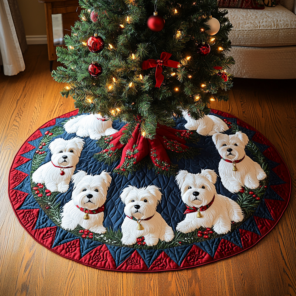 Festive Westie Spirit Christmas Quilted Tree Skirt Magical Christmas Tree Skirt to Impress Guests