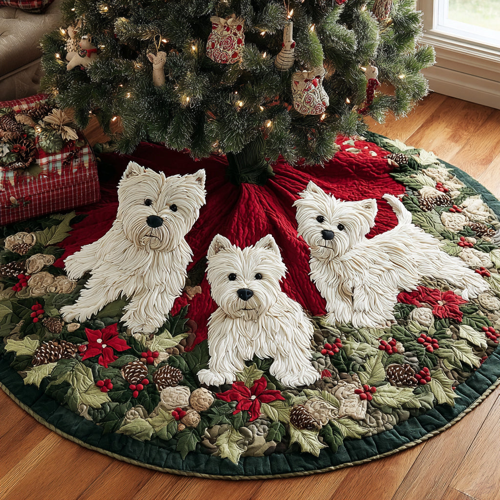 Festive Westie Spirit Quilted Christmas Tree Skirt Xmas Home Decor Dog Lover Gifts For Him Her
