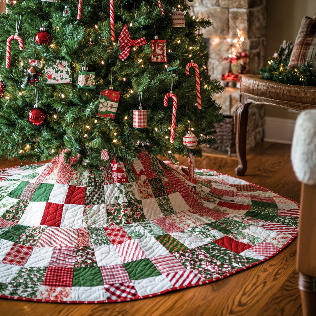 Festive Whirl Christmas Quilted Tree Skirt Festive Tree Base Cover