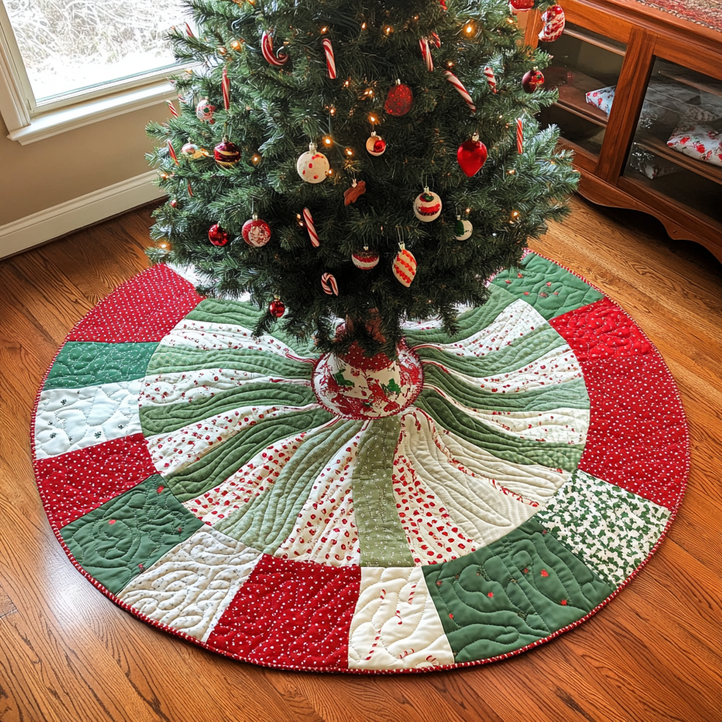 Festive Whirl Christmas Quilted Tree Skirt Festive Tree Base Cover Festive Christmas Home Styling